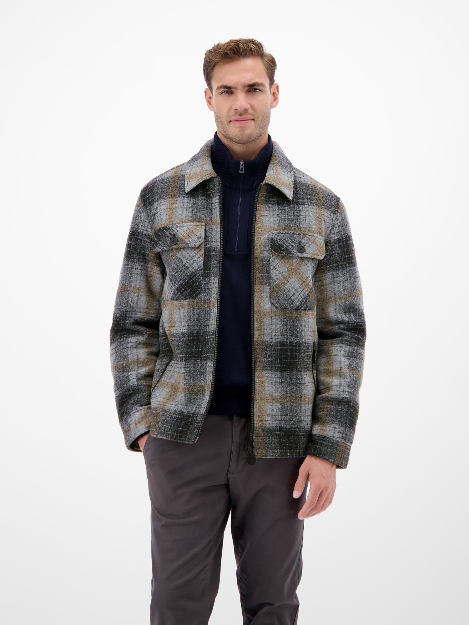 LERROS Outdoorjacke »Karierte Outdoor-Hemdjacke in Woll-Optik« ohne Kapuze