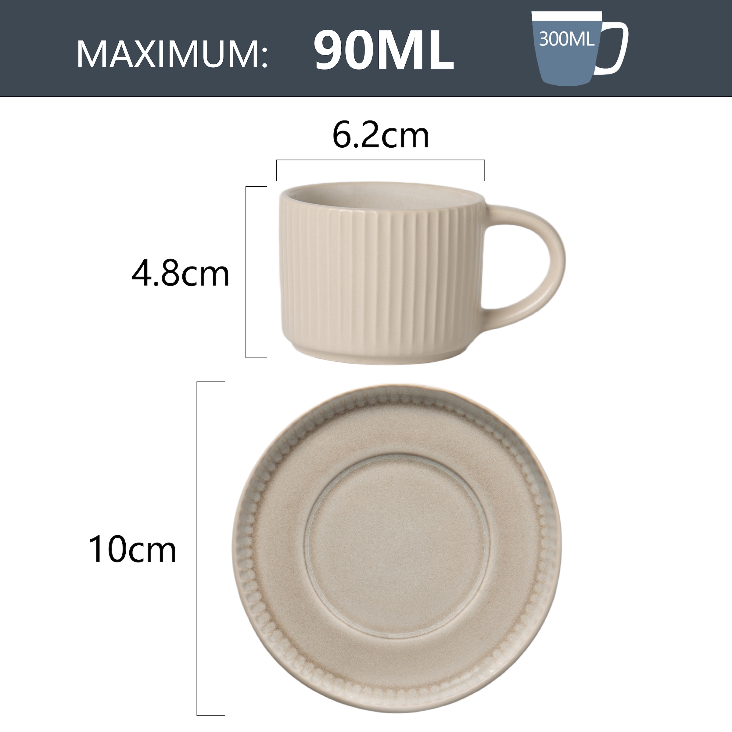OTTO home Espressotasse »Ylvii, 12er Set, bestehend aus 6 Tassen + 6 Untertassen« für 6 Personen, spülmaschinenfest und mikrowellengeeignet, 90 ml
