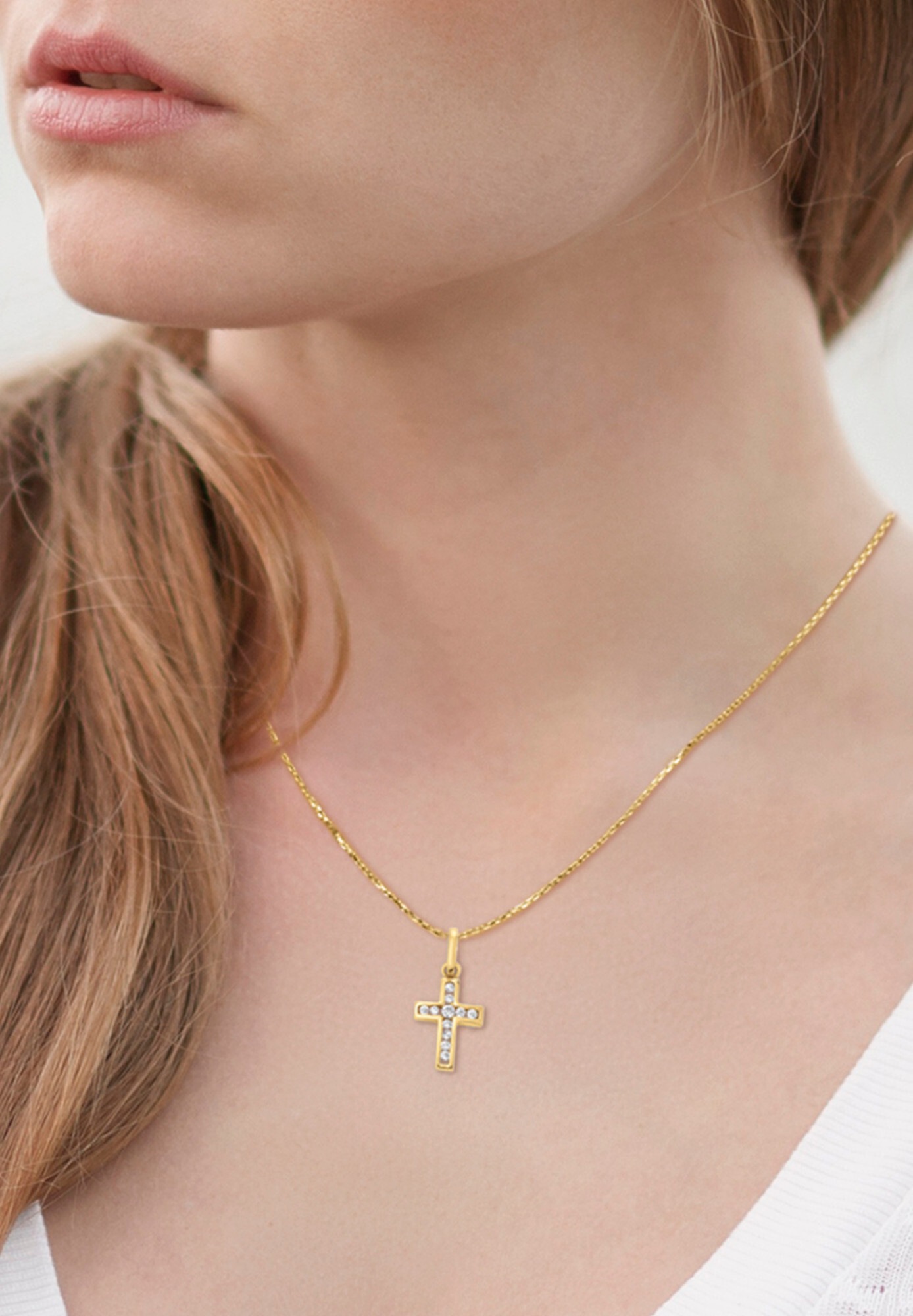 ONE ELEMENT Kettenanhänger »Zirkonia Kreuz Anhänger aus 333 Gelbgold«