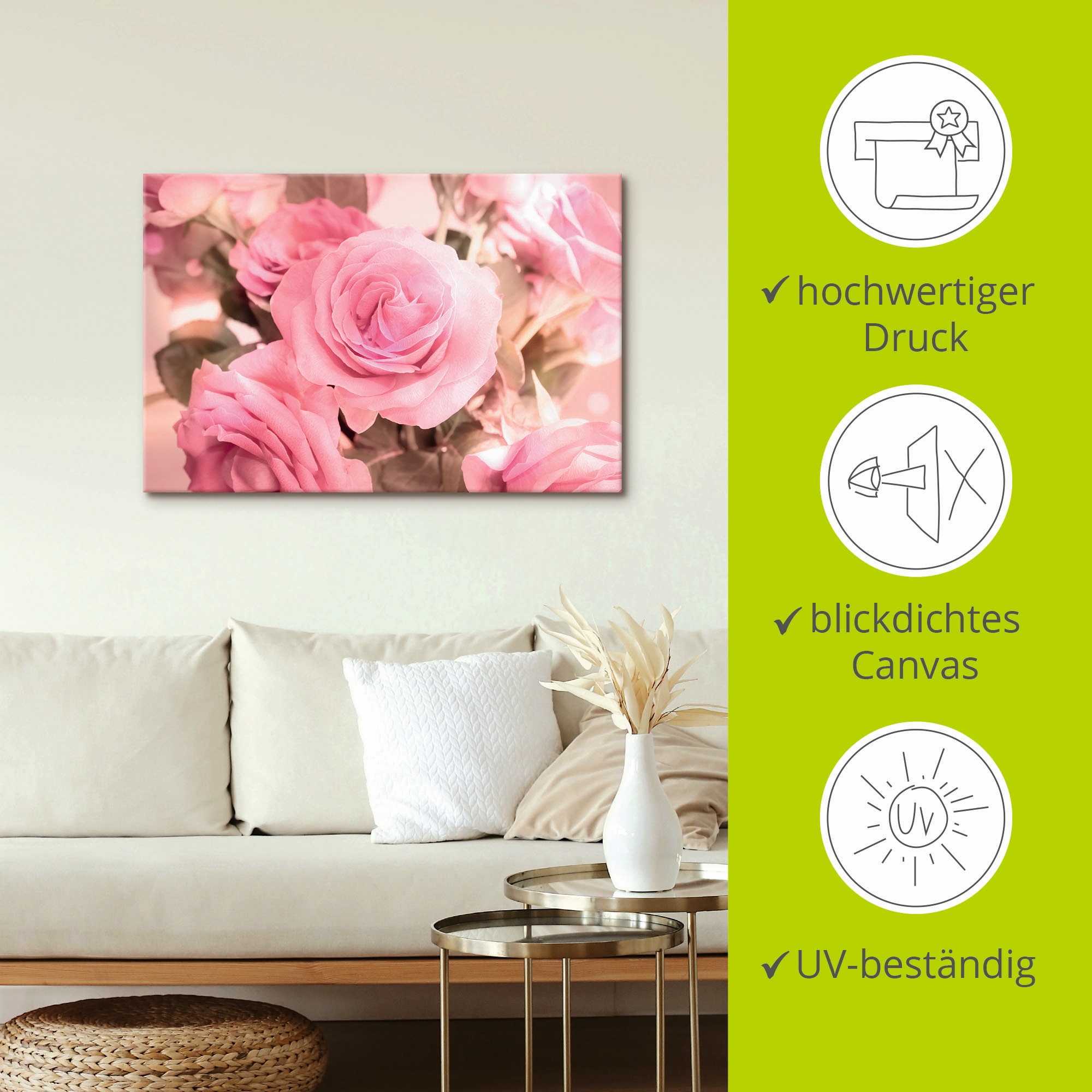 Artland Leinwandbild »Rosarosenbouquet« Blumen 1 Stk. tlg. auf Holzrahmen gespannt