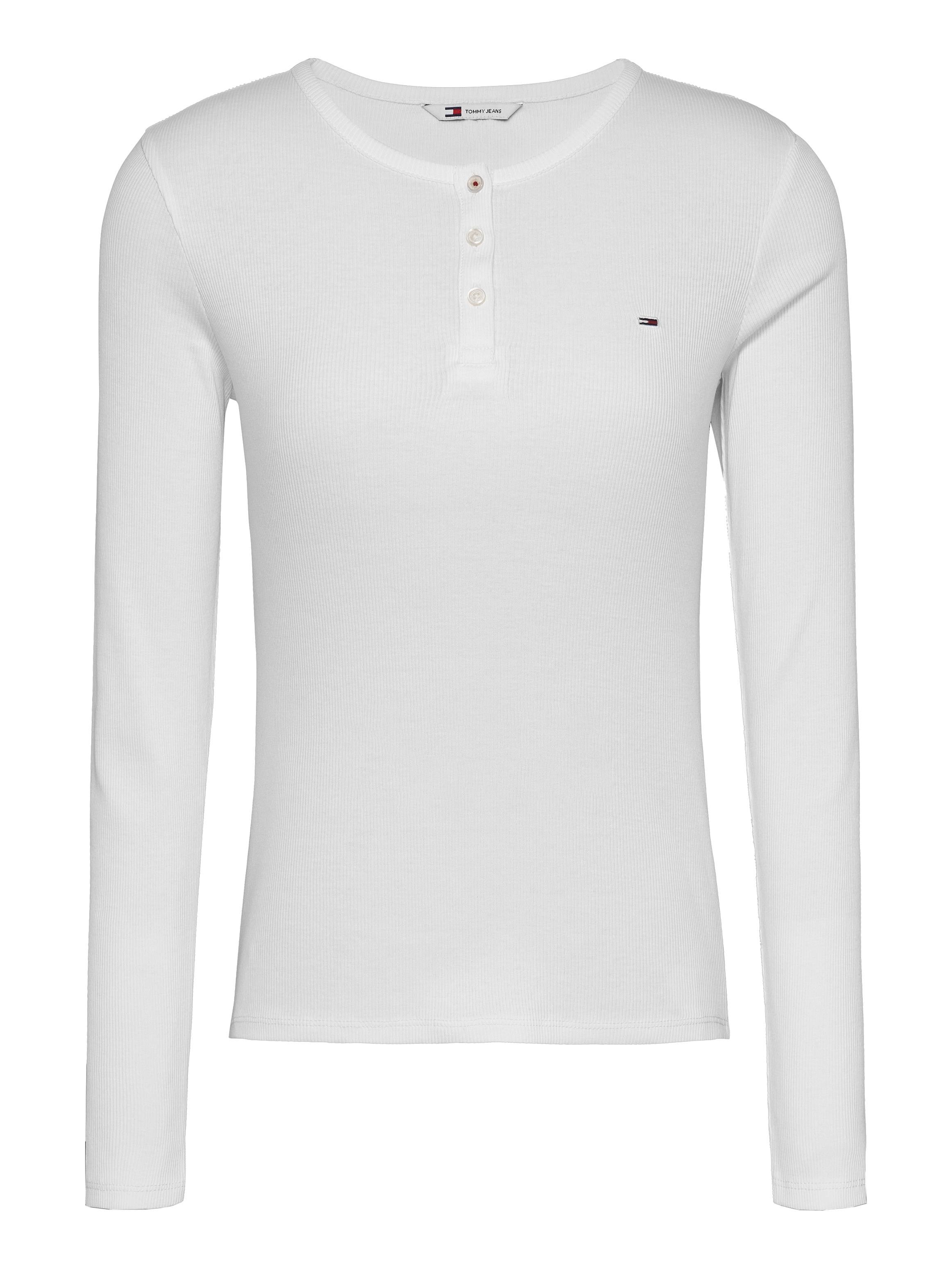 Tommy Jeans Curve Langarmshirt »TJW SLIM BUTTON RIB«, in Großen Größen, Rippoptik, mit Loogstickerei