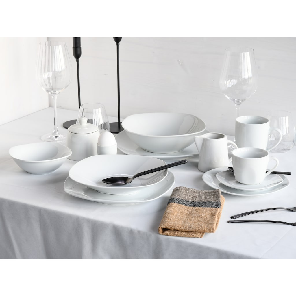 CreaTable Kombiservice »Geschirr-Set Square«, (Set, 100 tlg., Kaffeeservice und Tafelservice im Set, für 12 Personen), Service, weiß, quadratische klassische Form, 100 Teile für 12 Personen