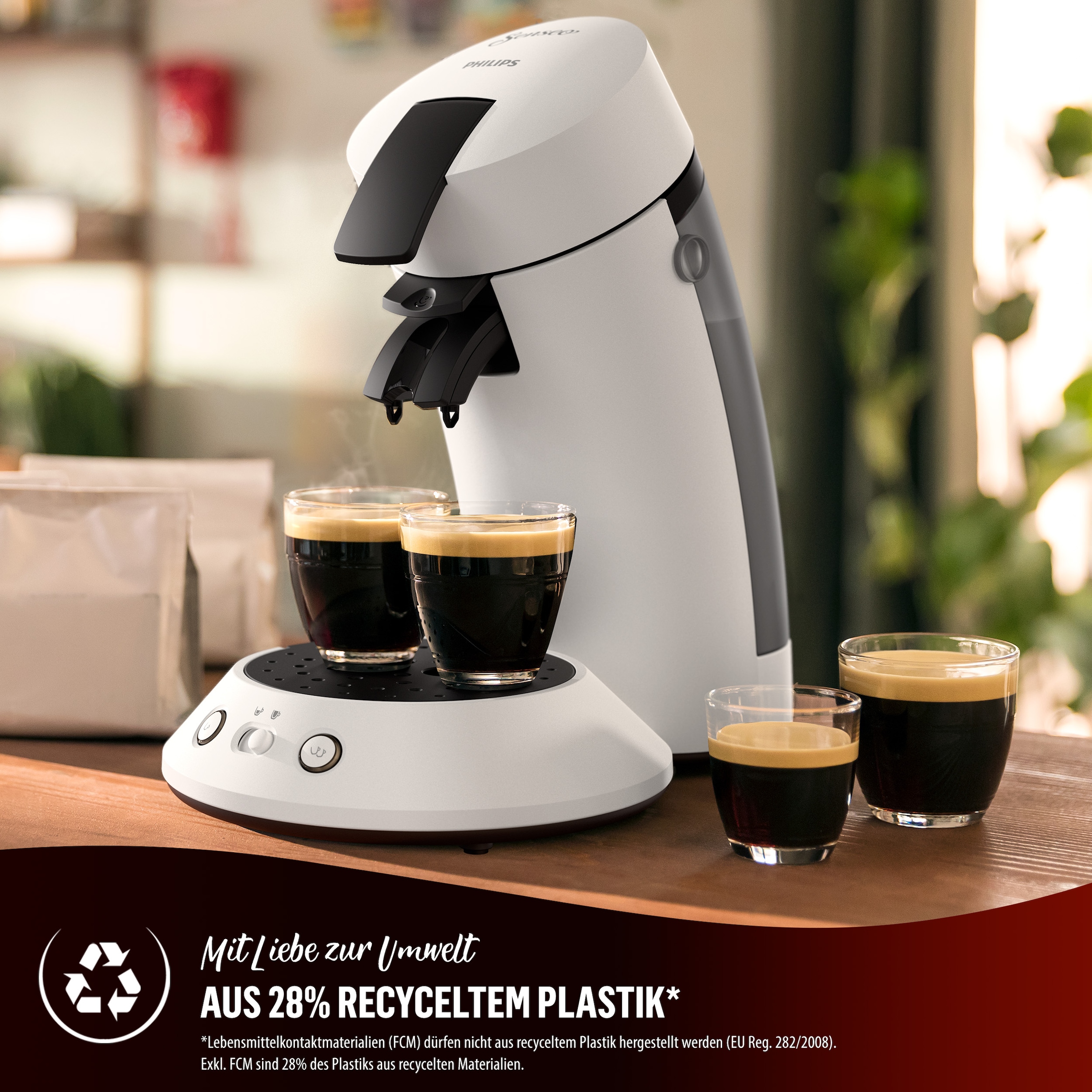 Philips Senseo Kaffeepadmaschine »Original Plus CSA210/60, mit zwei Kaffee-Einstellungen«, aus 28% rec. Plastik, inkl. Gratis-Zugabe (Wert 5 € UVP)