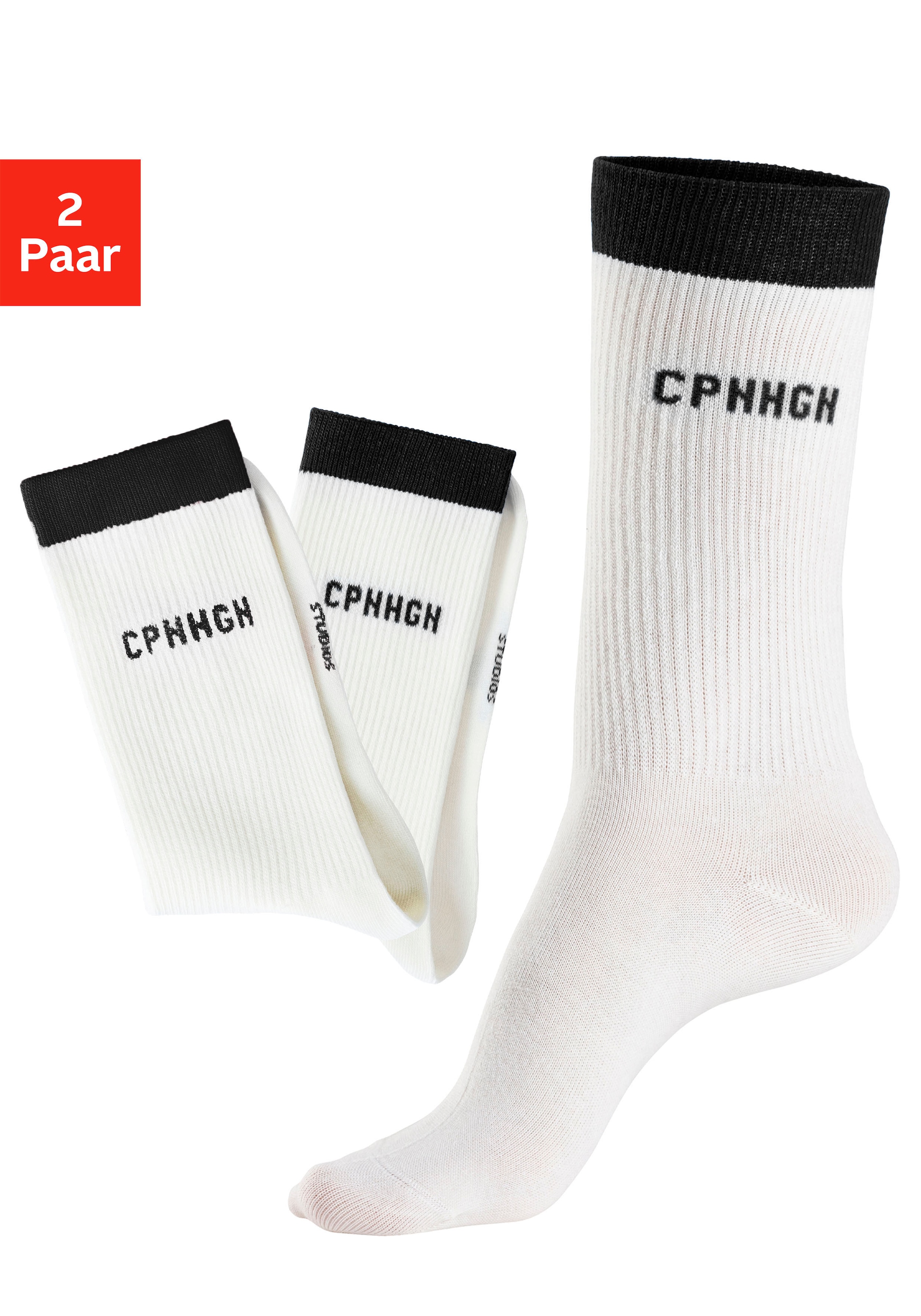 Copenhagen Studios Tennissocken, (Packung, 2 Paar), mit kontrastfarbenem Bund