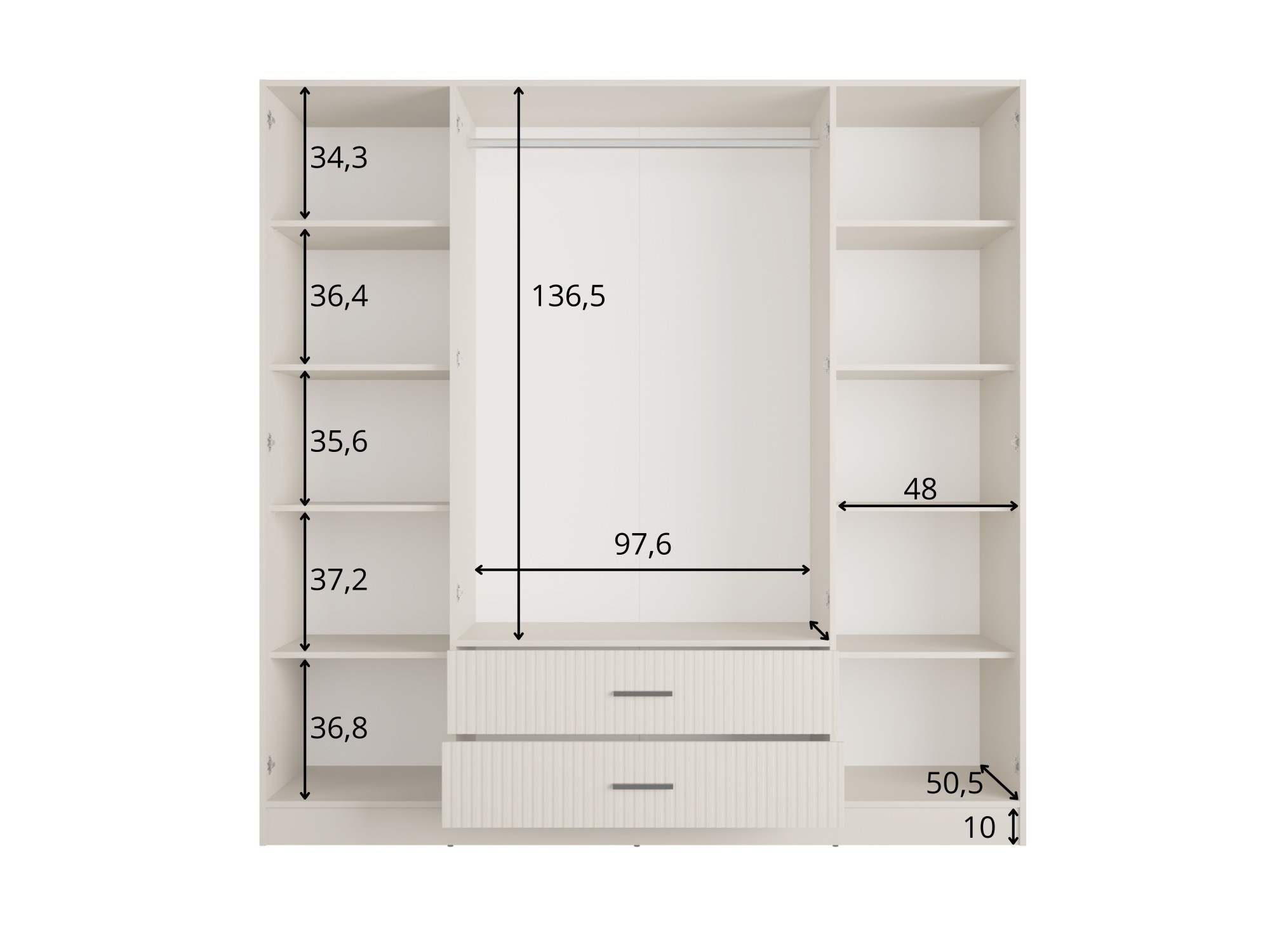 OTTO home Kleiderschrank »TERRIK,  modern mit viel Stauraum & geriffelter Struktur, Spiegel« B/H/T ca. 200/200/60,  Schrank mit 11 Fächern, Kleiderstange, 2 Schubladen, Made in EU