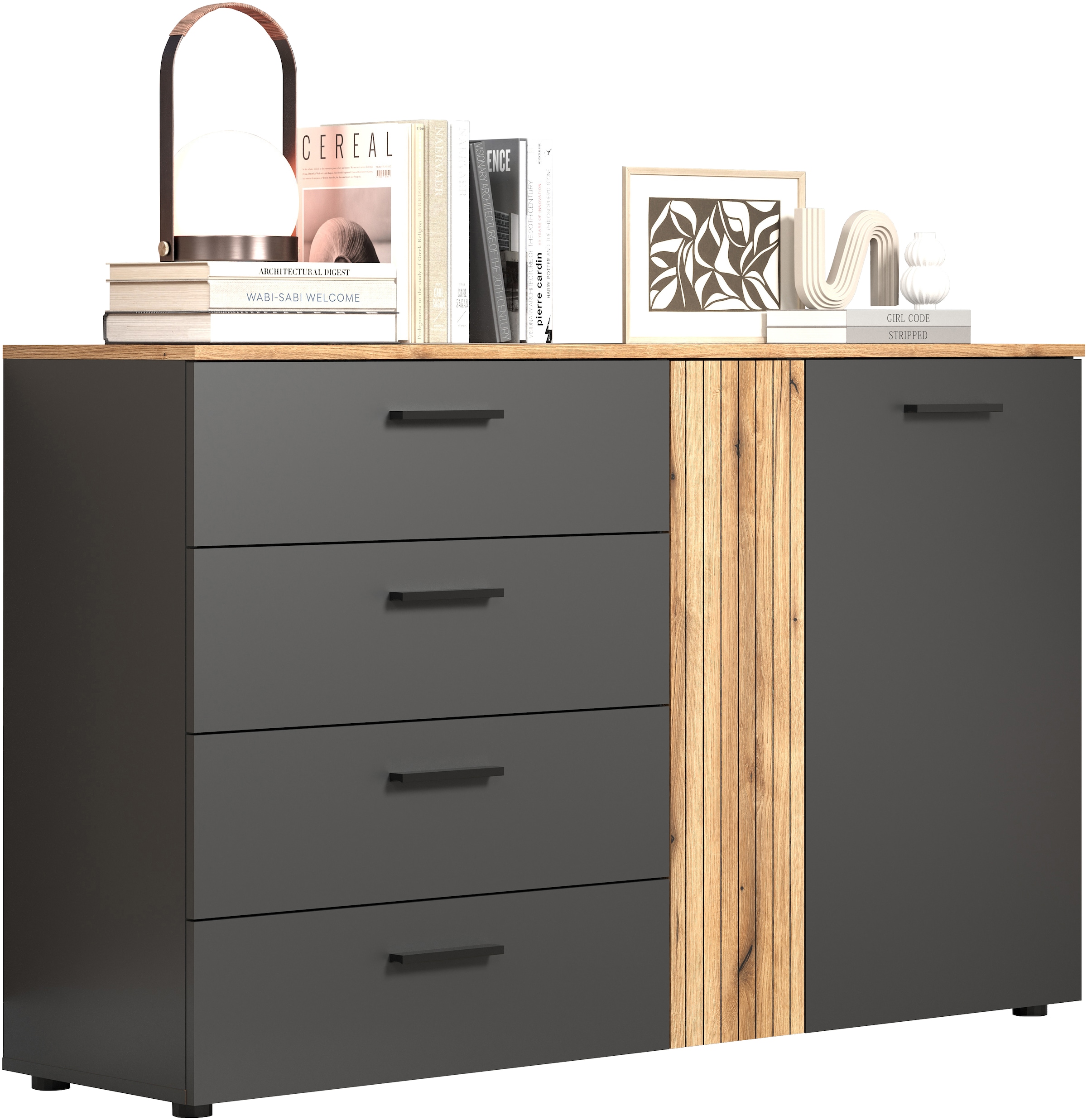 INOSIGN Kommode »Estepona« 1 Stk. tlg. Schubladenschrank in Rillenoptik mit Vollauszug-Funktion