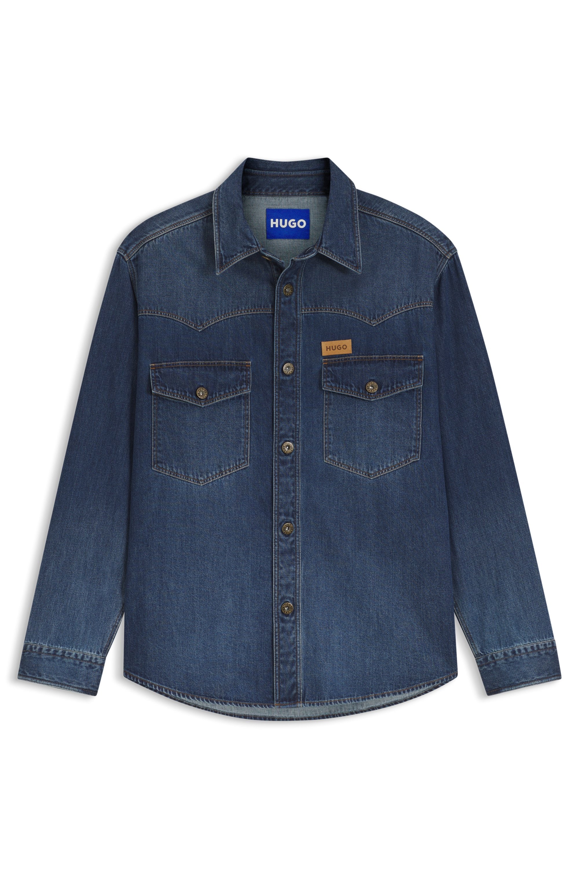 HUGO Jeanshemd »Ebant« Oversize Fit, reine Baumwolle