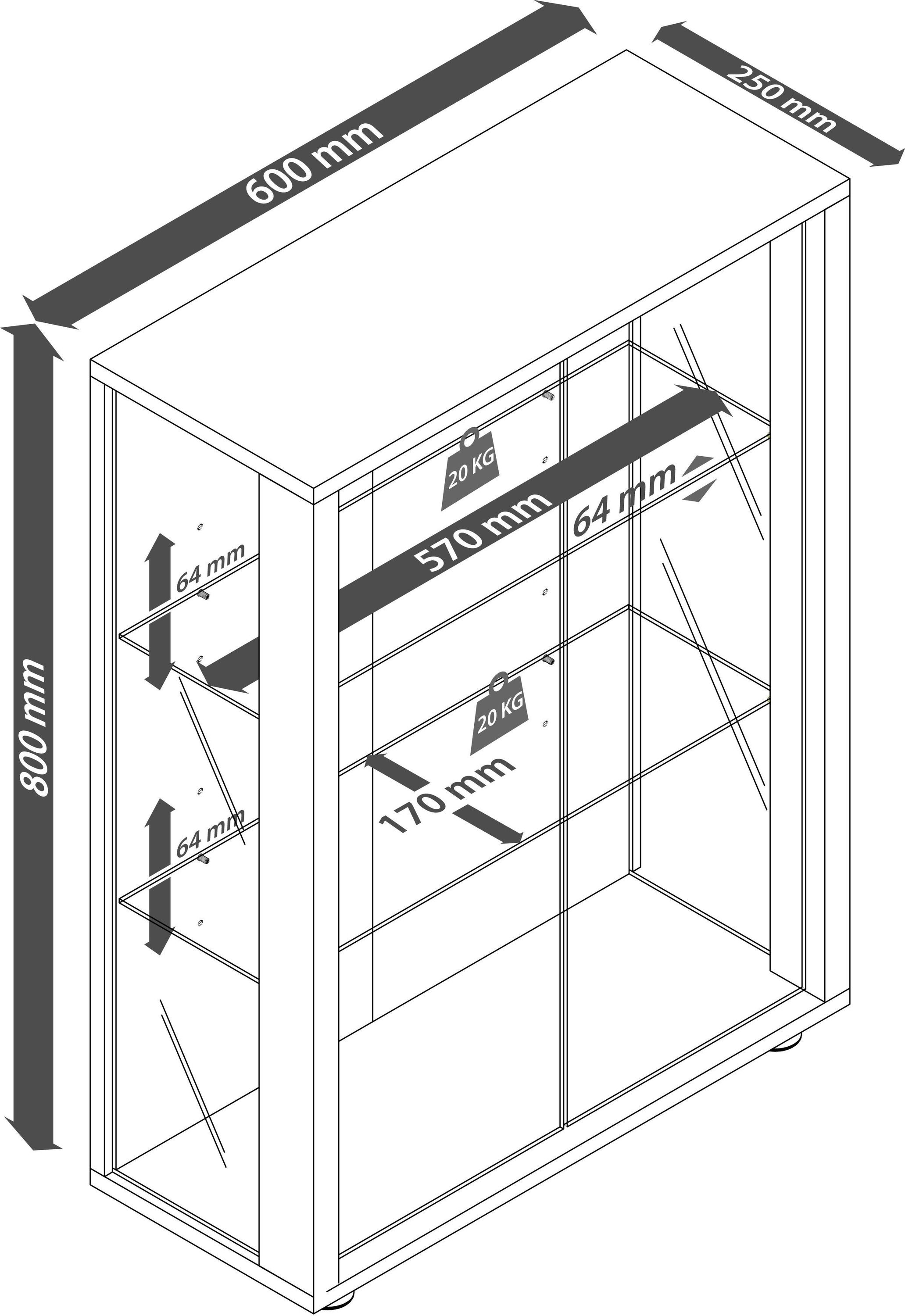 VCM Wandregal »Wandvitrine Hängevitrine Glasvitrine Glas Udina«