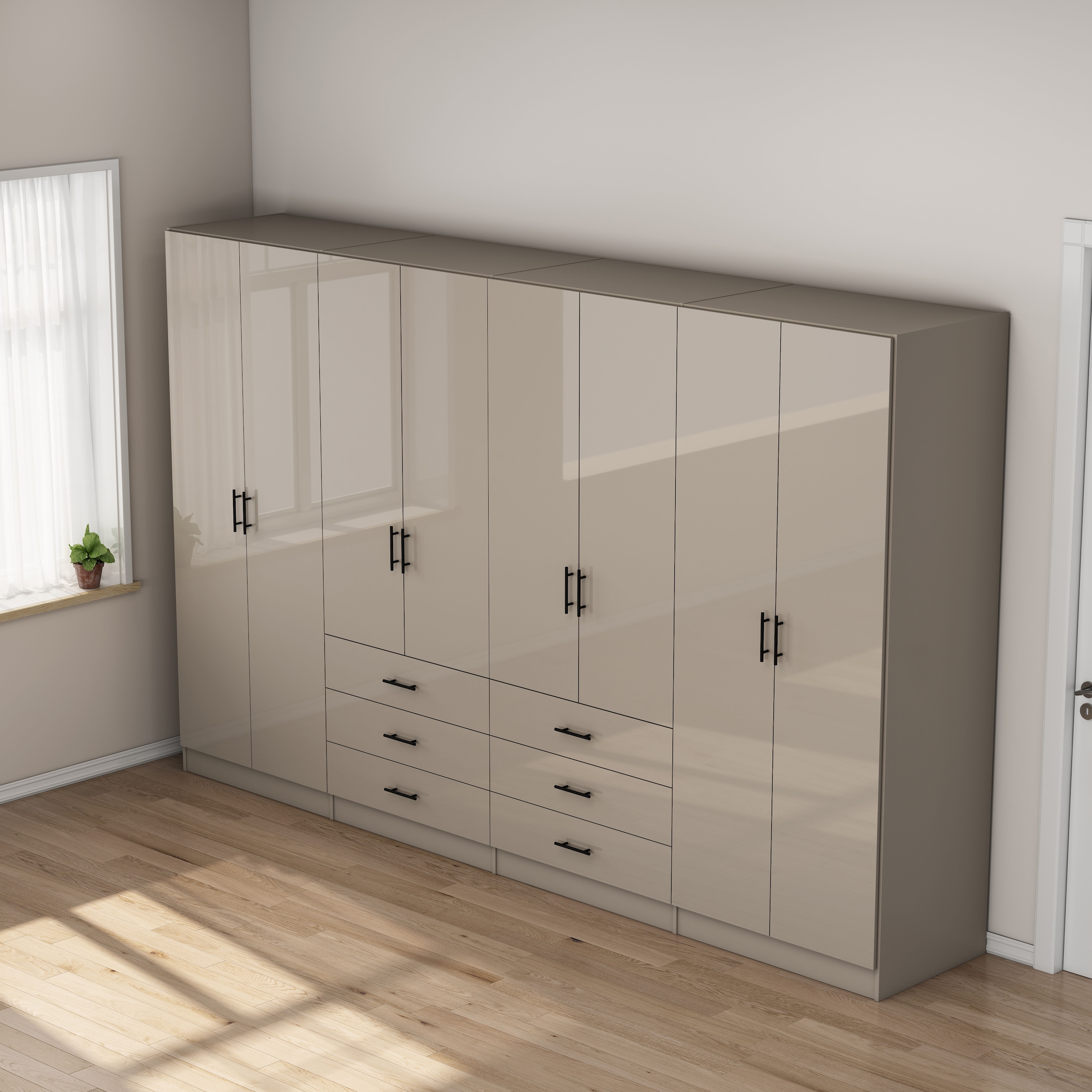 OTTO home Kleiderschrank »Trento Schlafzimmerschrank Garderobe hochglanz« Schrank mit 8 Türen und 6 Schubladen, hochglänzende Fronten
