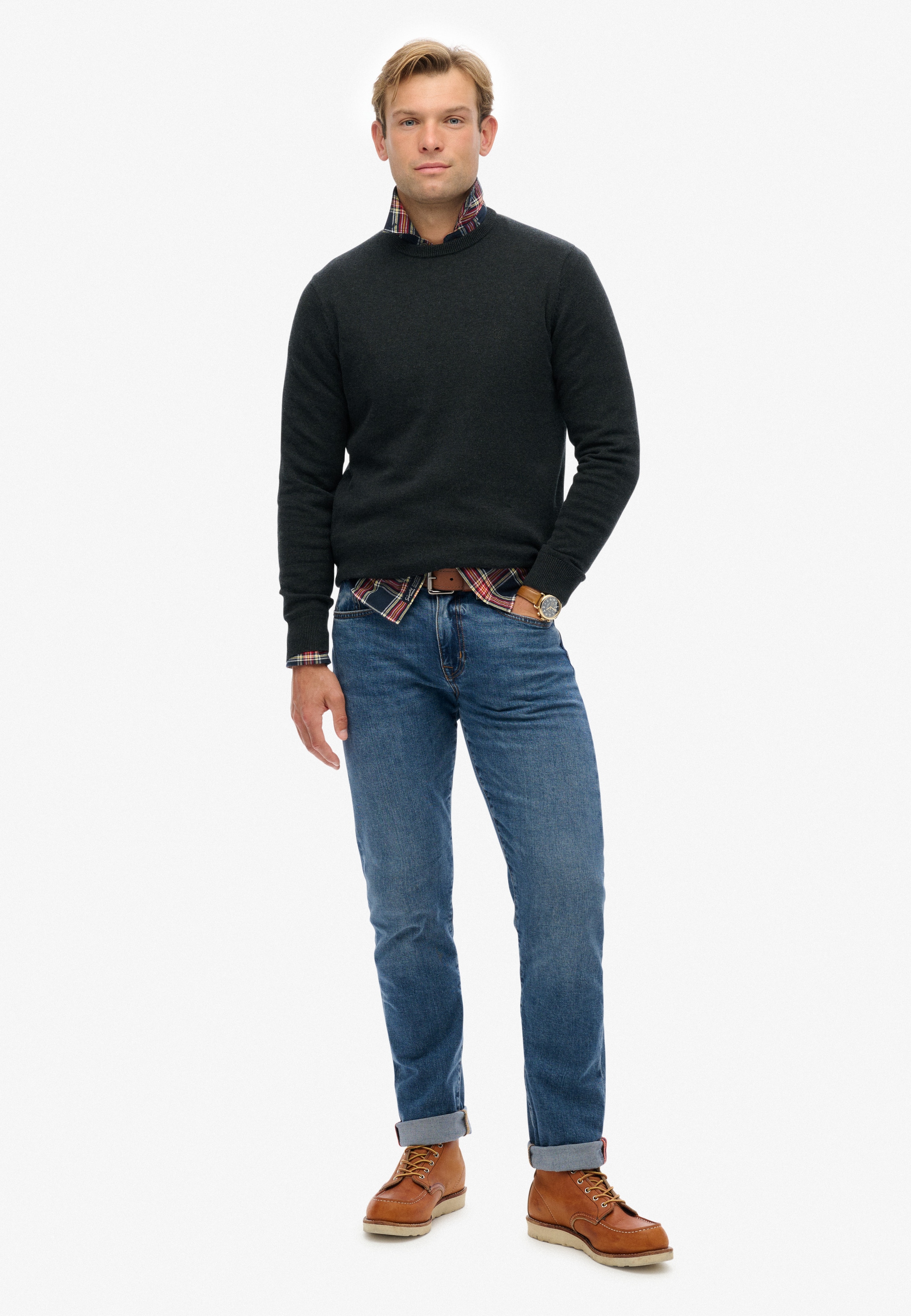 Superdry Strickpullover »ESSENTIALS COTTON JUMPER« aus Baumwolle, Relaxed Fit, mit Rundhalsausschnitt, melierte Optik