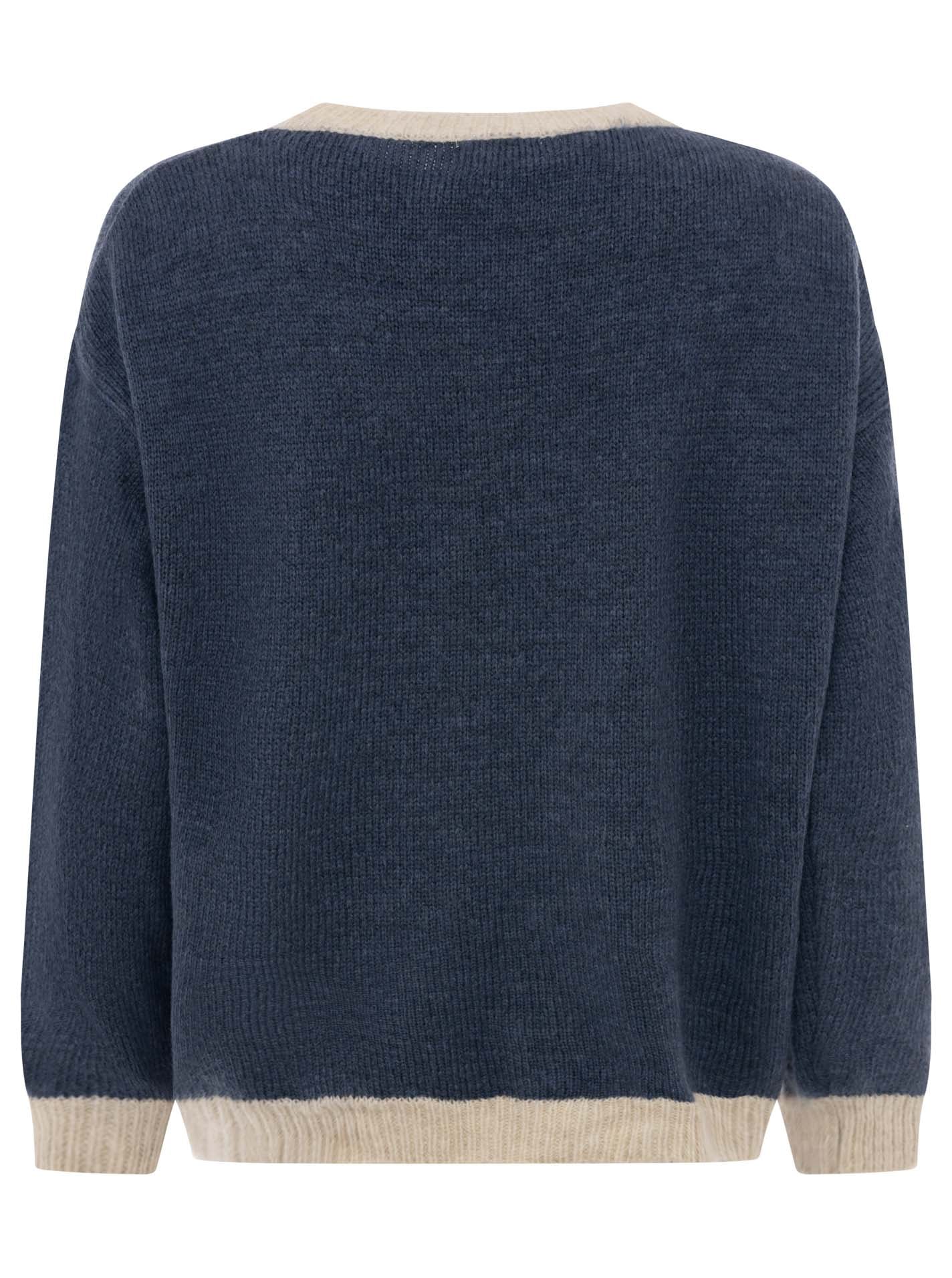 Zwillingsherz Strickpullover »"Cherie"« Rundhals, farbig abgesetzte Kanten, Schriftzug, One Size