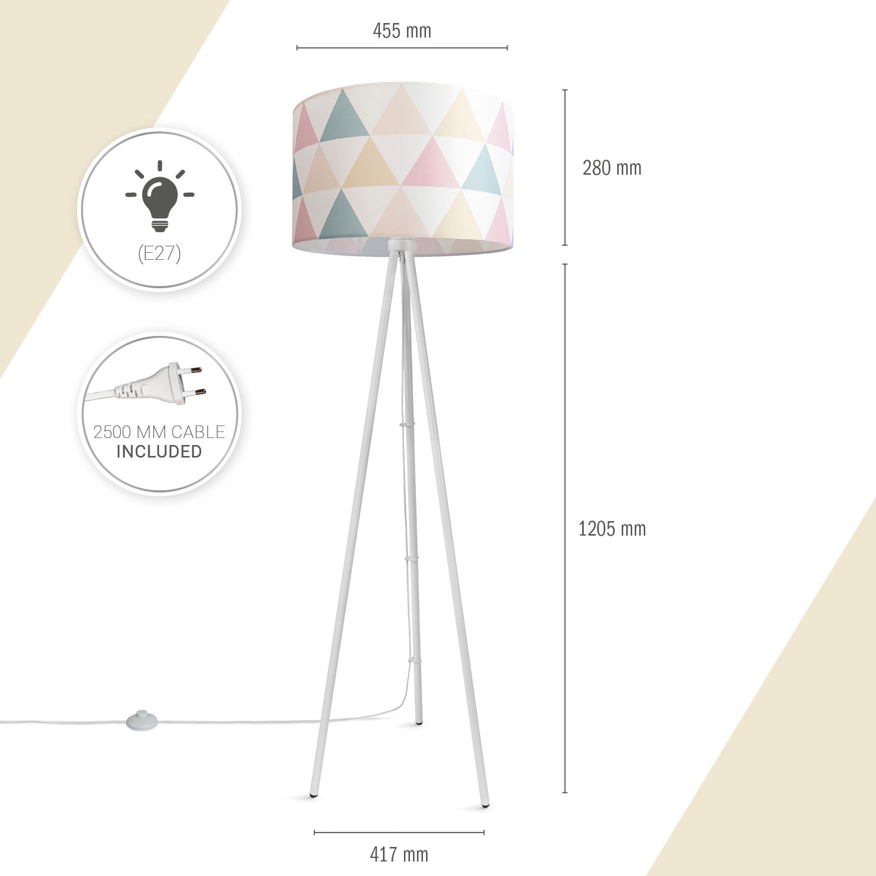 Paco Home Stehlampe »Trina Delta«, Leuchtmittel E27 | ohne Leuchtmittel, Stehlampe Leselampe Stofflampenschirm Dreieck Rund E27 Textil Bunt