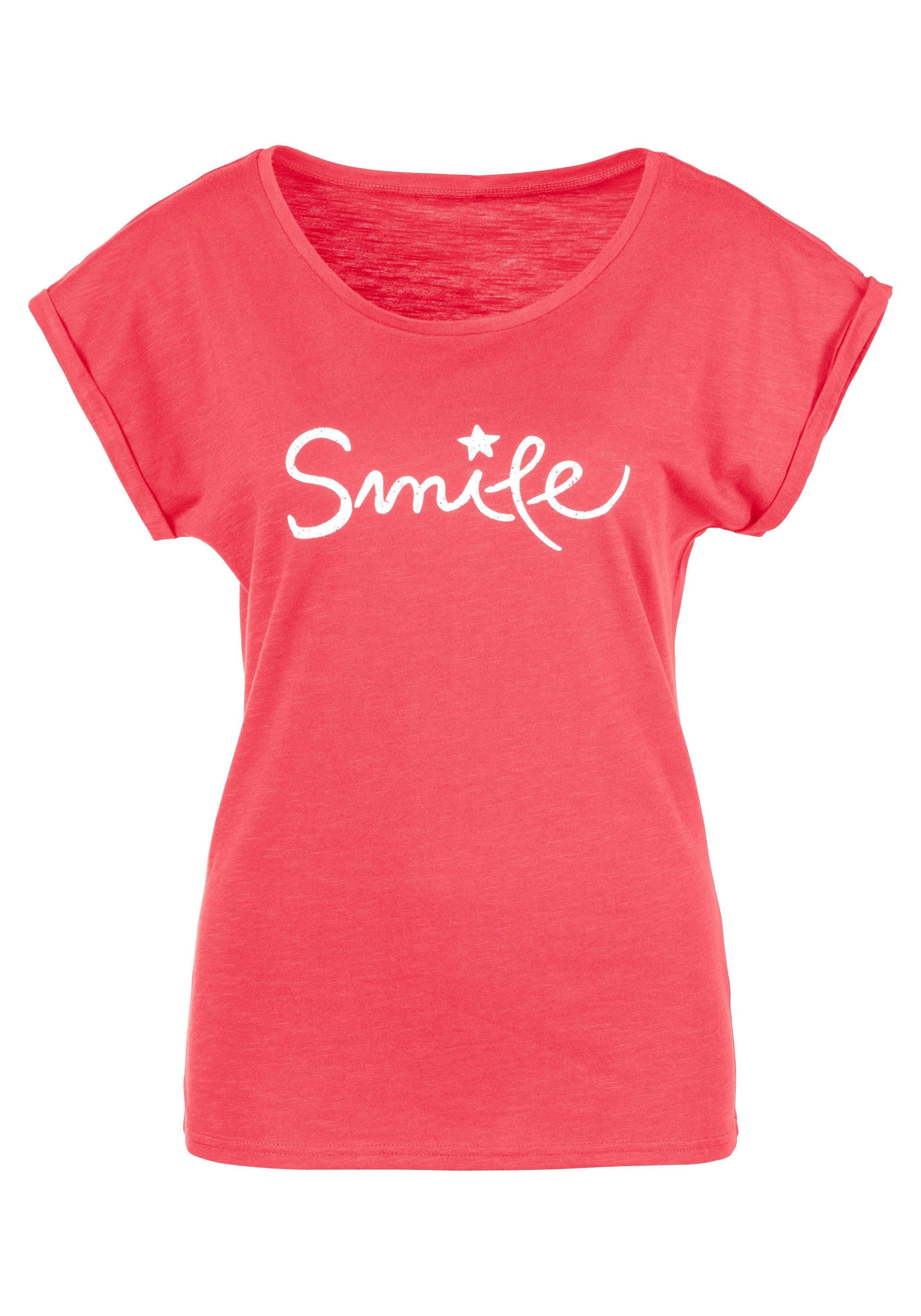 Beachtime T-Shirt, mit modischem Frontdruck "Smile"