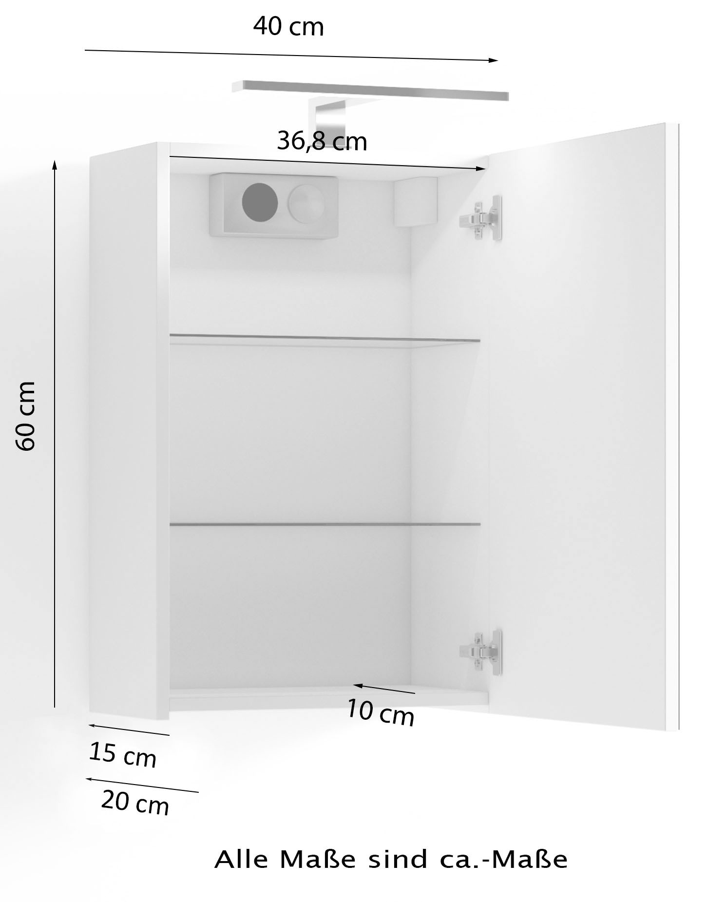 byLIVING Spiegelschrank »Spree«, Breite 40 cm, 1-türig, mit LED Beleuchtung und Schalter-/Steckdosenbox