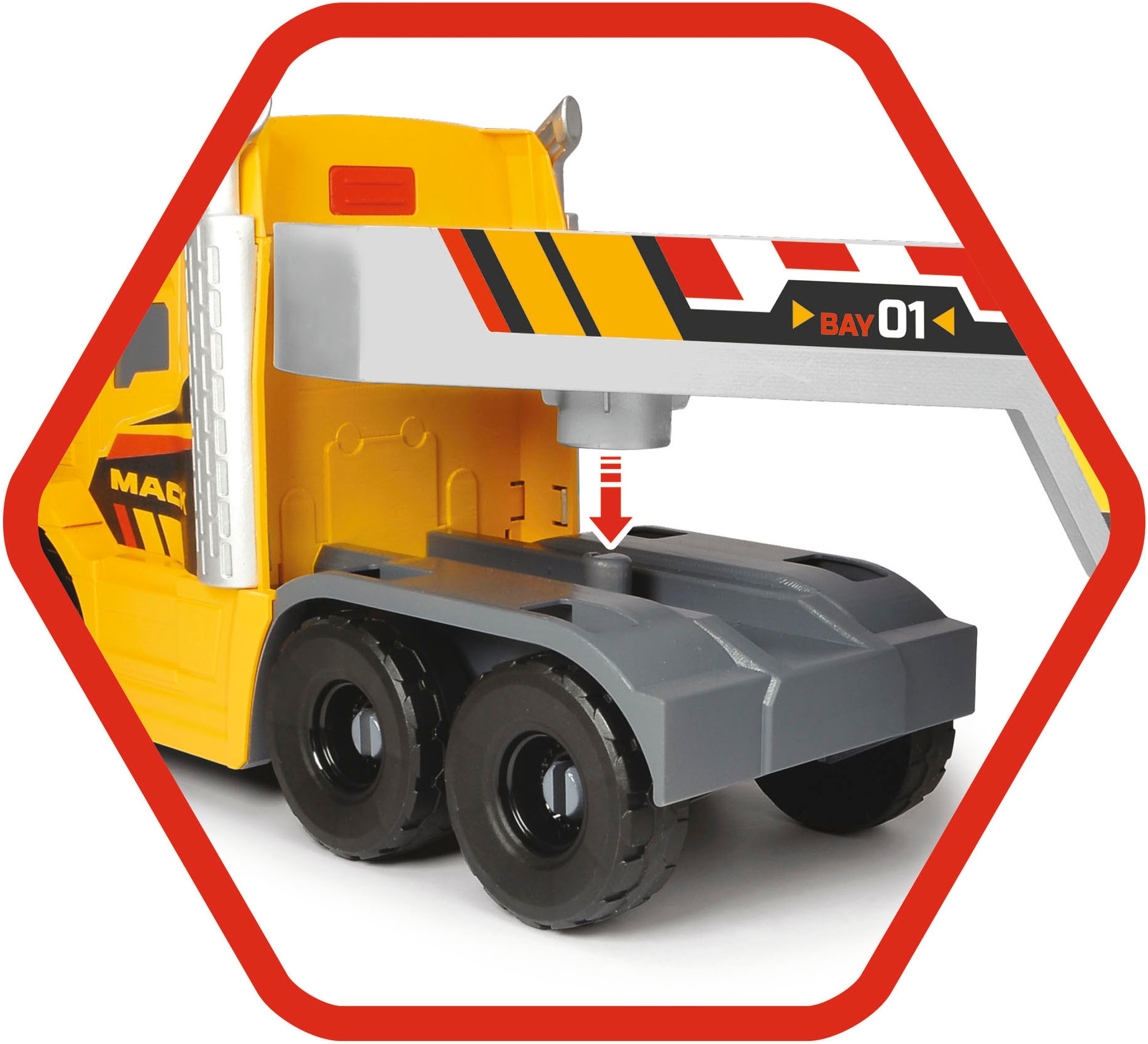 Dickie Toys Spielzeug-Baumaschine »Mack/Volvo Heavy Loader Truck«, (Set), mit Licht und Sound