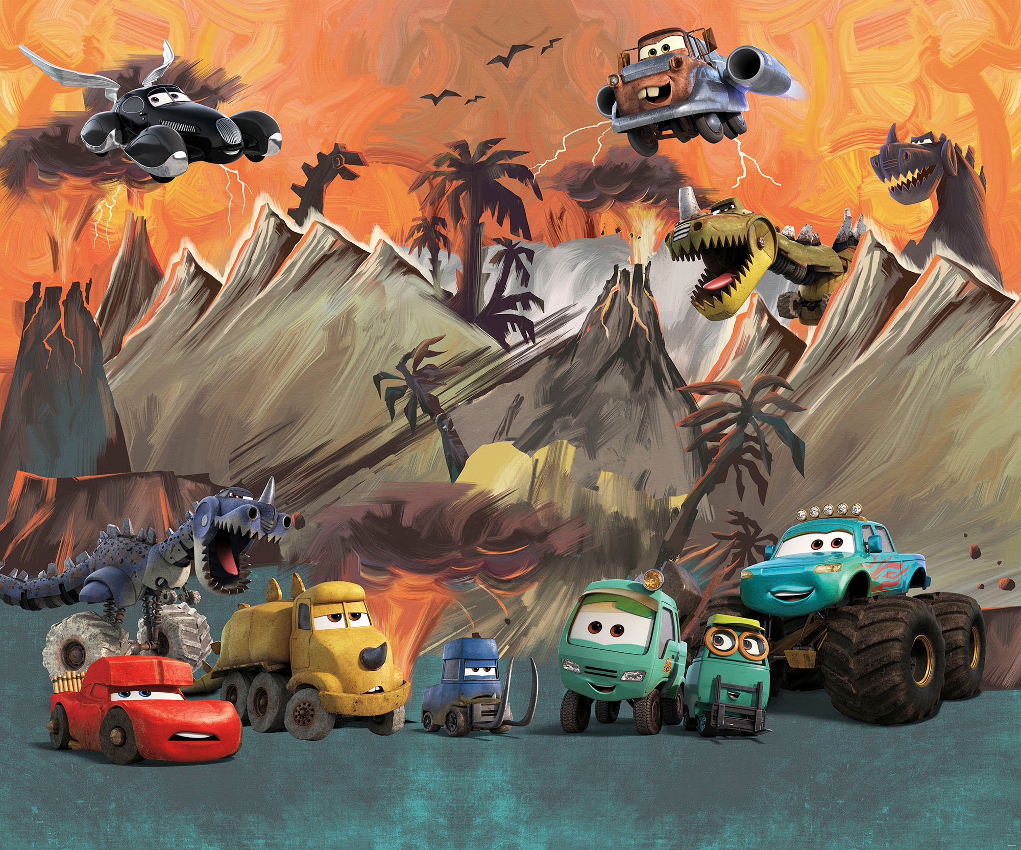Komar Fototapete »Digitaldruck Vlies - Cars Carosaurus - Größe 300 x 250 cm«, bedruckt, Kinderzimmer