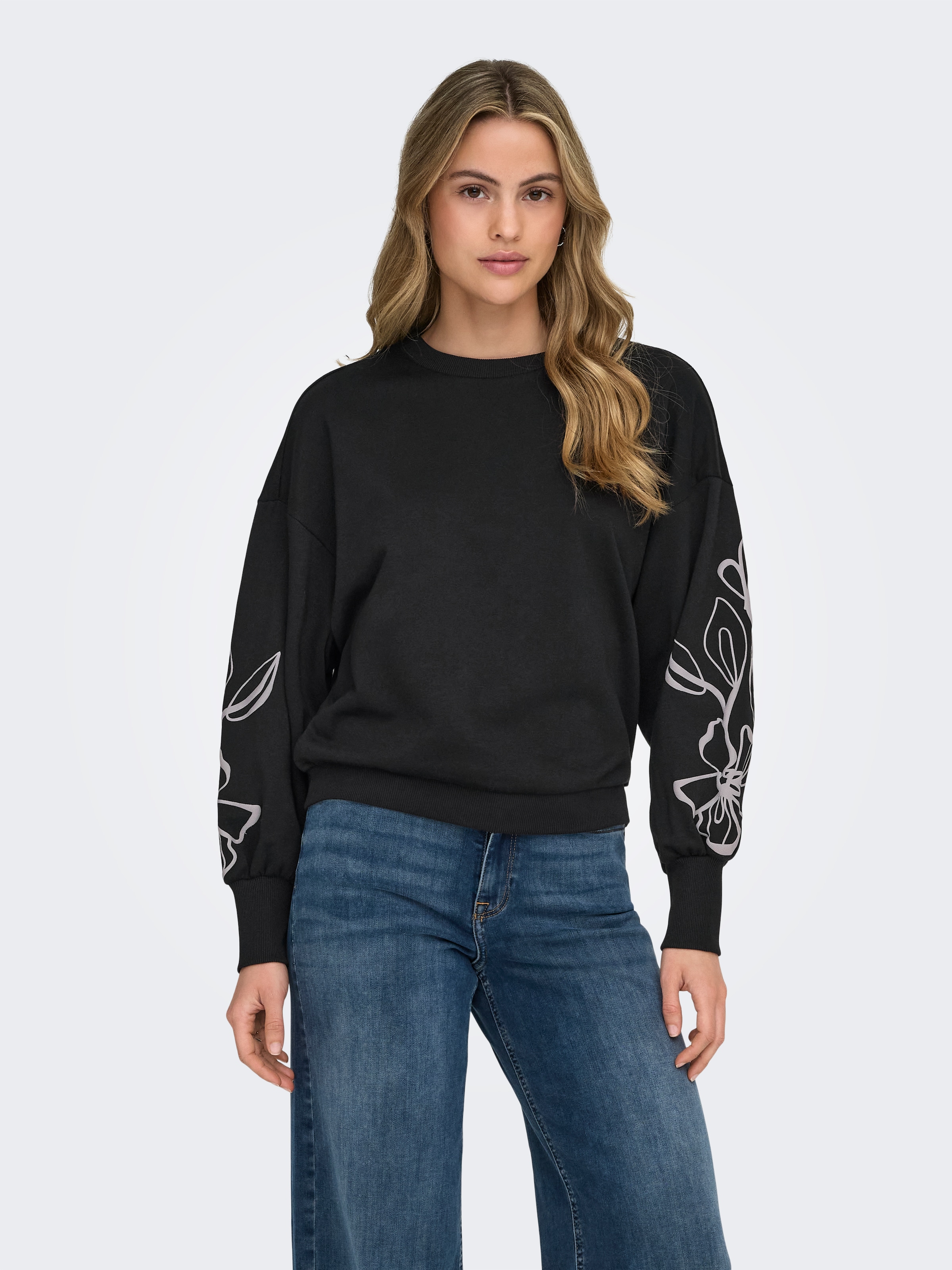 ONLY Sweatshirt »ONLBROOKE L/S O-NECK FLOWER SWT«, Baumwollmischung, regular fit

