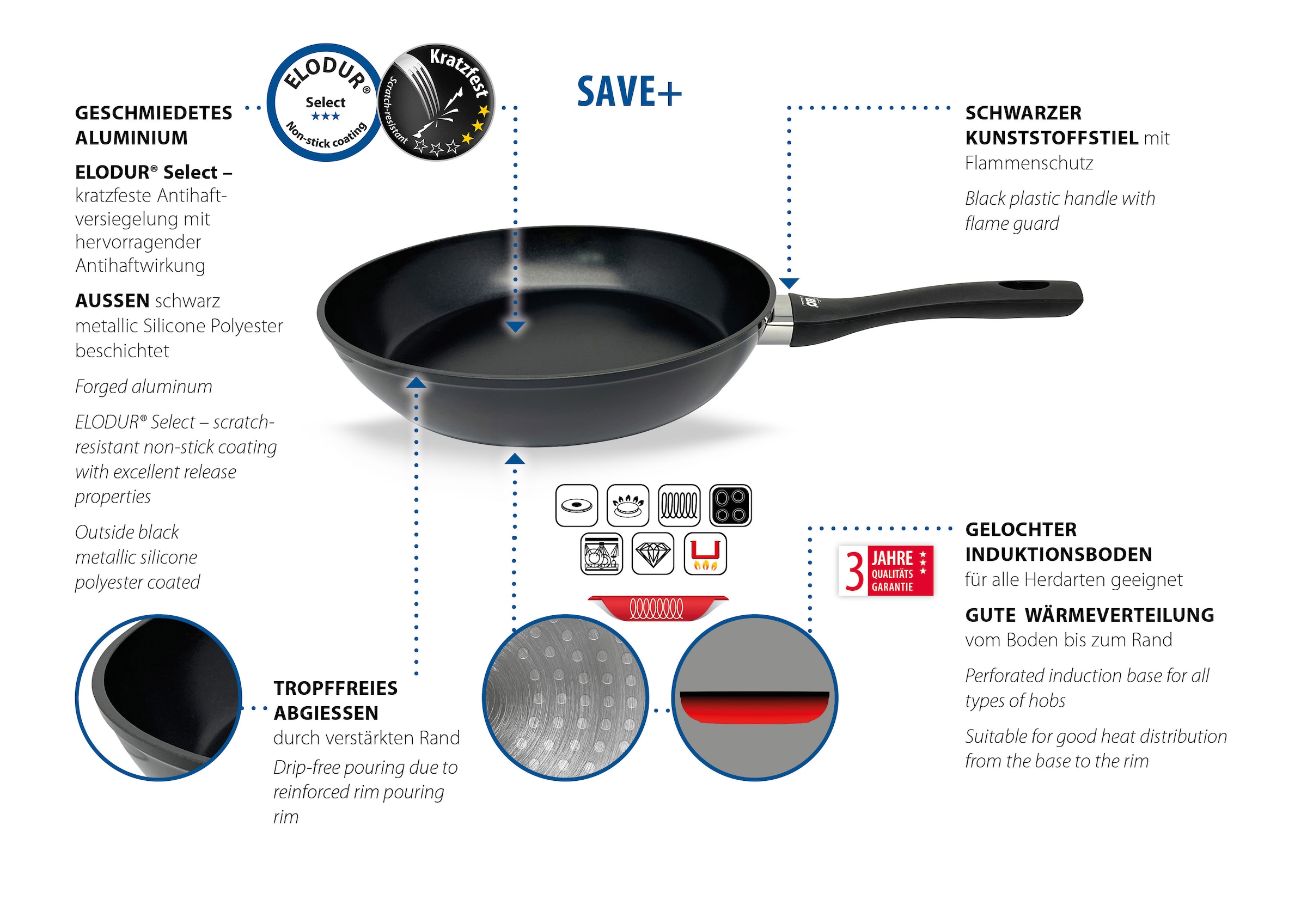 Elo Bratpfanne »Save+ 28cm« Aluminium 1 Bratpfanne, 1 Stapelschutz, 1 Stk. tlg. Induktion