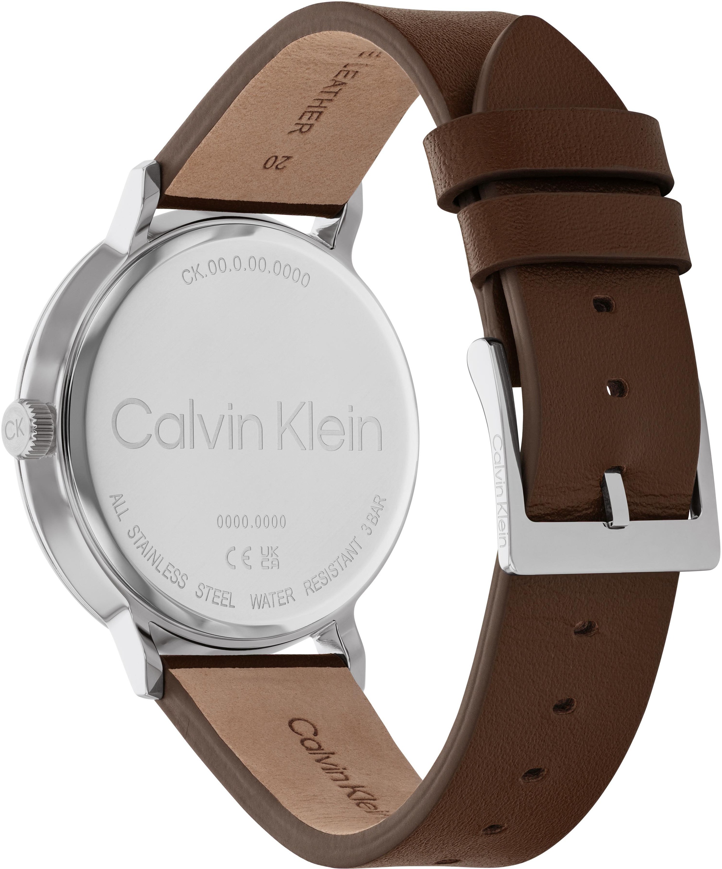 Calvin Klein Quarzuhr »MODERN«, Armbanduhr, Herrenuhr, Lederarmband, Mineralglas, analog