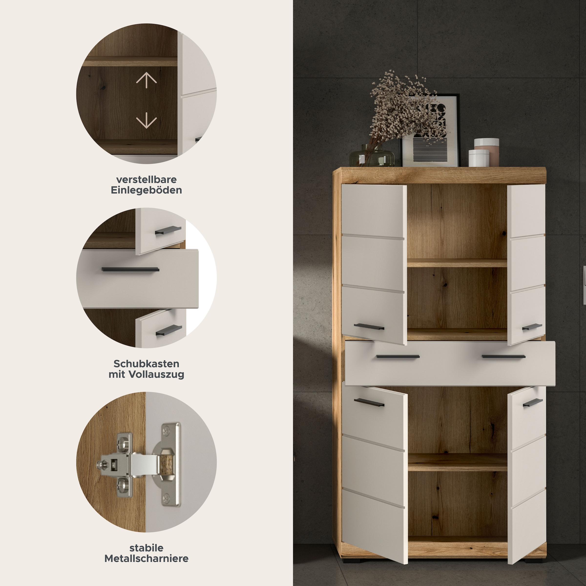 welltime Midischrank »SIENA, Breite 74cm, 4 Türen, 1 Schubkasten, 4 Fächer, MDF-Front« TOPSELLER!,  in verschiedenen Farben erhältlich, Badmöbel, Badschrank, Schrank, Bad