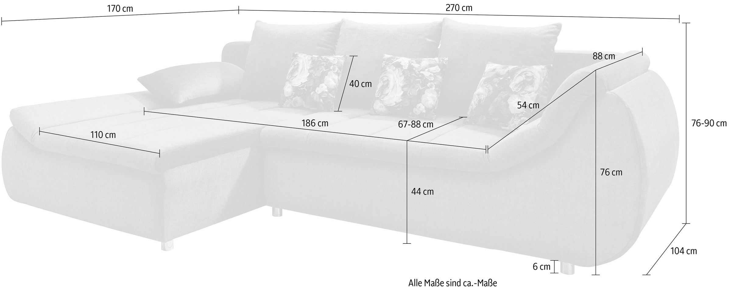 INOSIGN Ecksofa »Imola elegant und modern, aktuelle Steppung im Sitz, bequem, L-Form«, auch mit Bettfunktion und Bettkasten