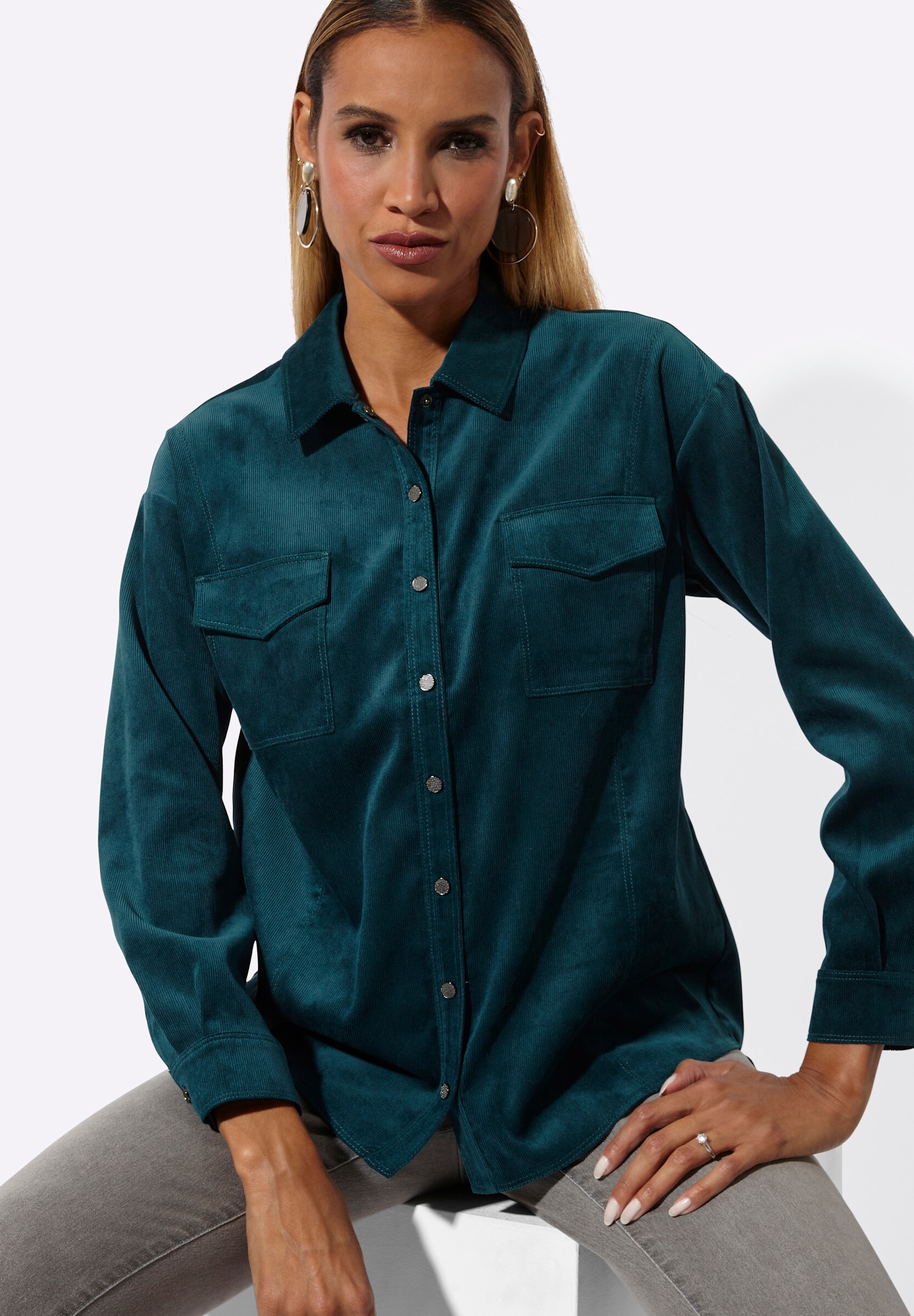 creation L Klassische Bluse »Cord-Bluse Hemdbluse«