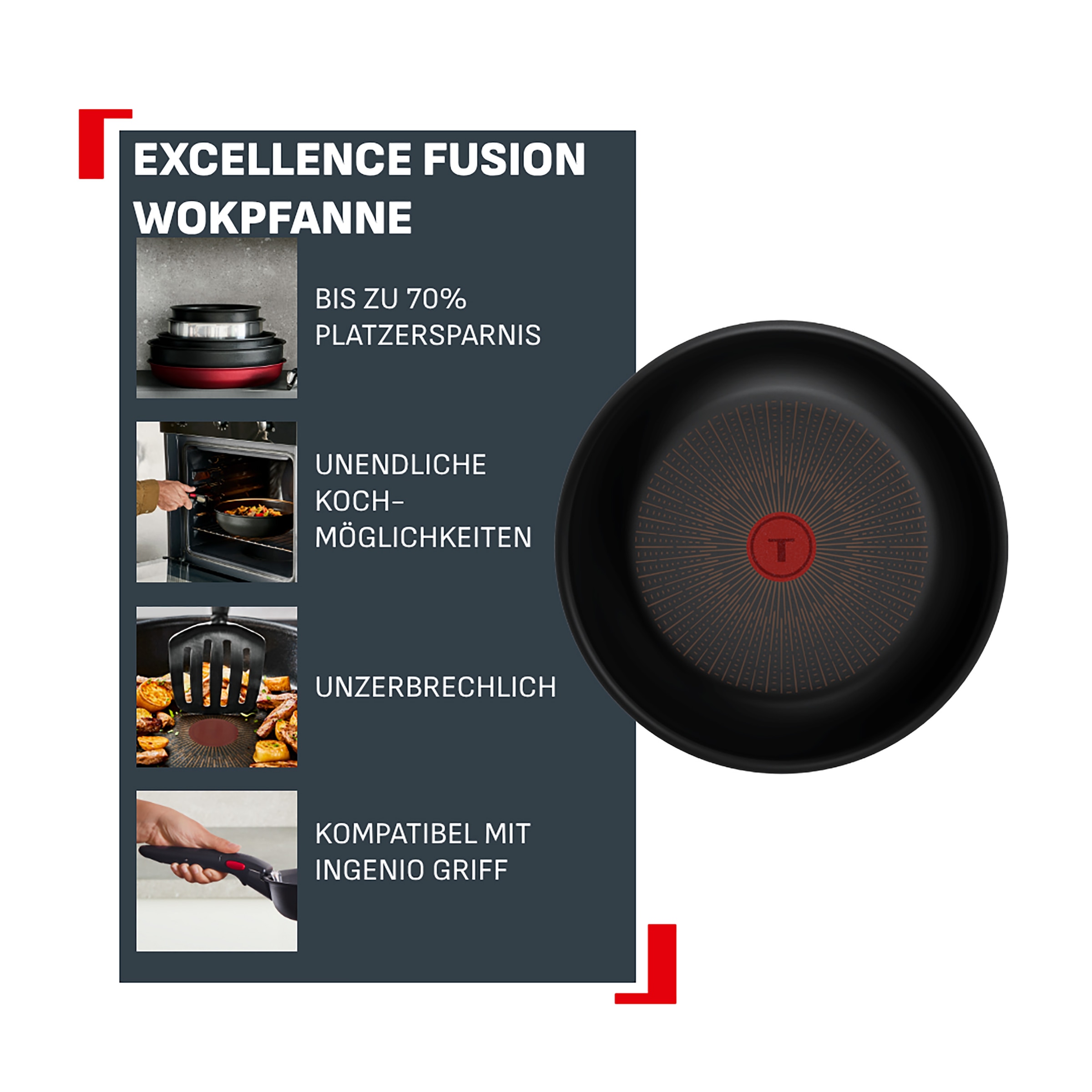 Tefal Wok »Ingenio Excellence Fusion« Aluminium 1 tlg. abnehmbarer Ingenio-Griff, Thermo-Signal, stapelbar, Induktion