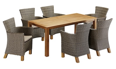 MERXX Garten-Essgruppe »Toskana«, (13 tlg.), 6 Sessel, Tisch 185x90cm, Polyrattan/Akazie kaufen