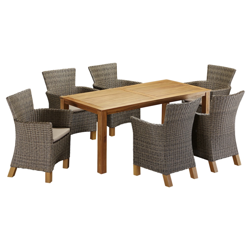 MERXX Garten-Essgruppe »Toskana«, (13 tlg.), 6 Sessel, Tisch 185x90cm, Polyrattan/Akazie