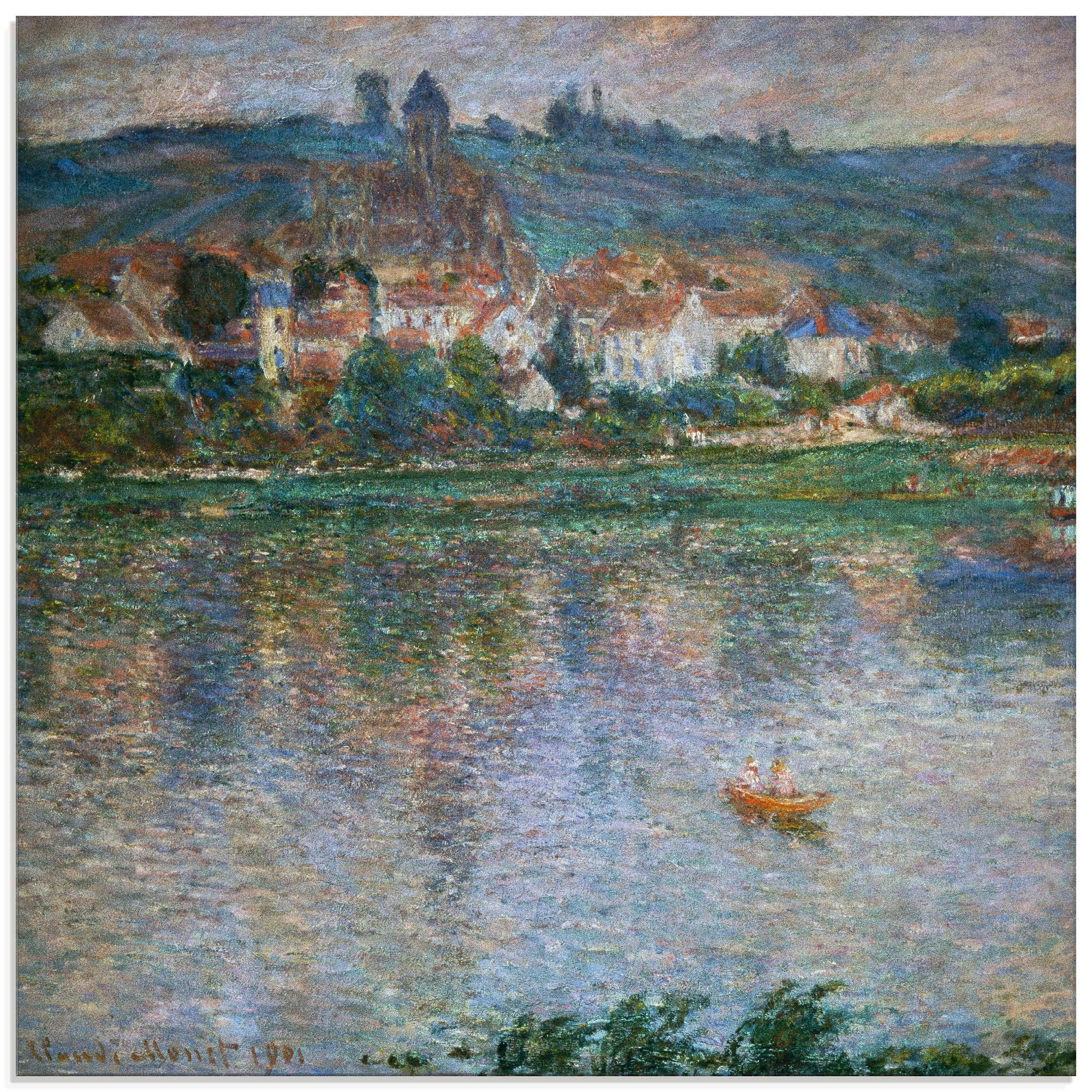 Artland Glasbild »Blick über den Fluss auf Vetheuil. 1901«, Gewässer, (1 St.)