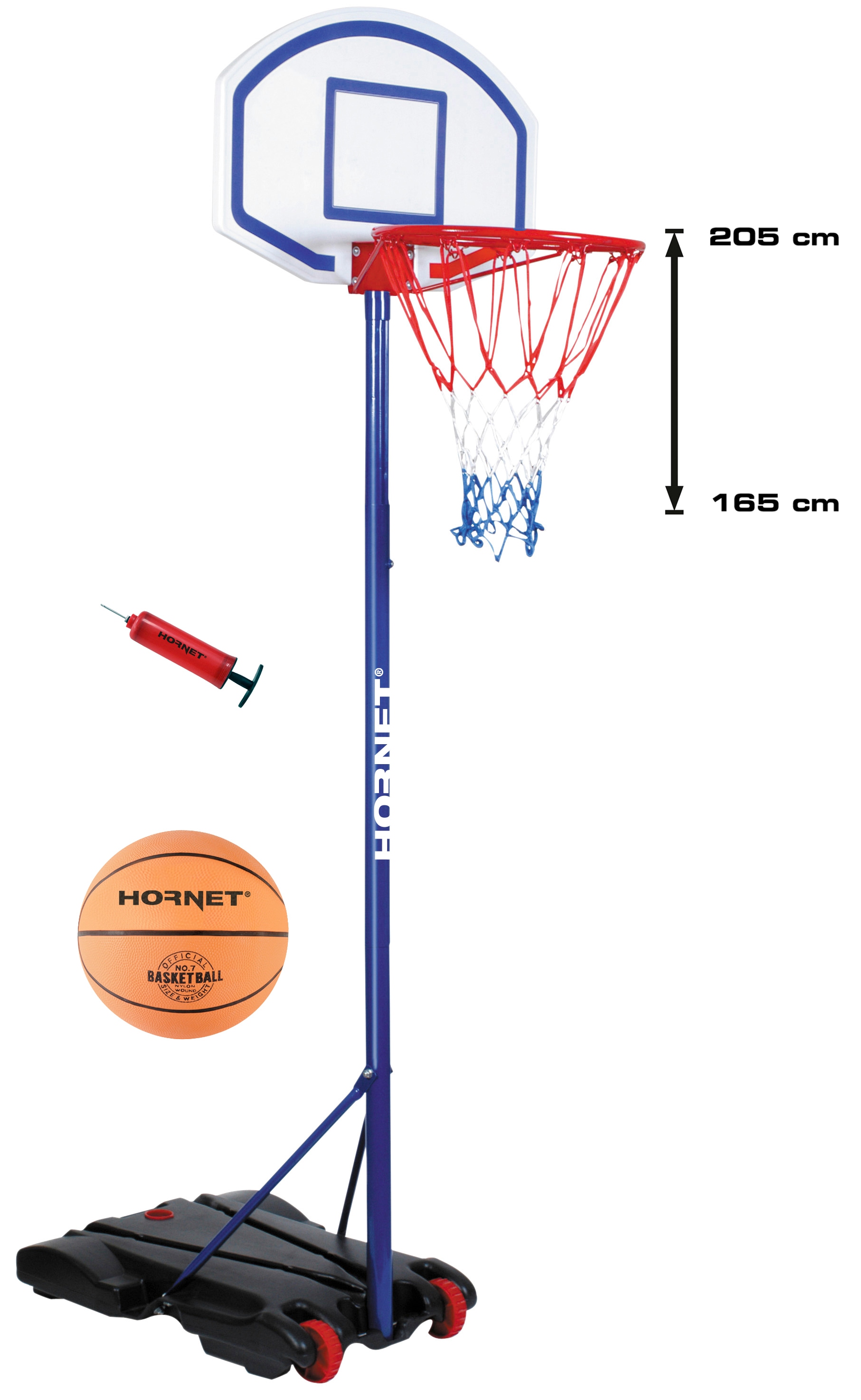 Hornet by Hudora Basketballständer »Hornet 205«, (Set, 3 St., Basketballständer mit Ball und Pumpe), mobil, höhenverstellbar bis 205 cm