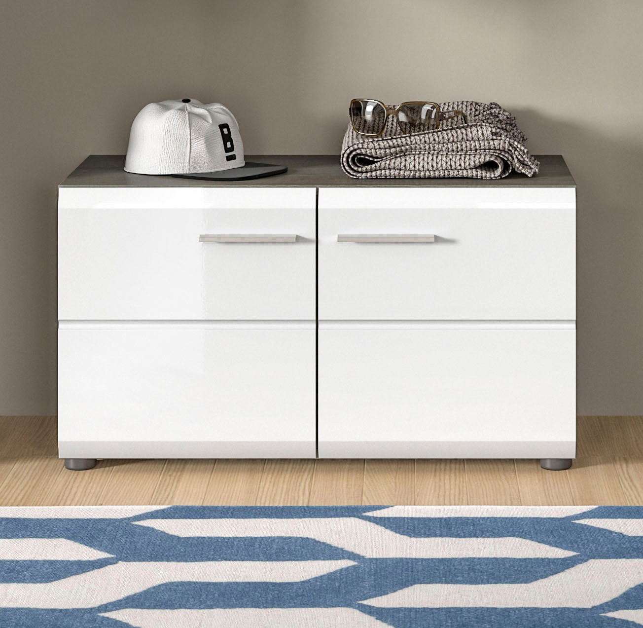 Home affaire Sitzbank »Rumba, Breite 80cm, Hochglanz Front, 2 Türen, 2 Einlegeböden, 4 Fächer« Schuhbank, Schuhschrank, Flurbank, Flurmöbel