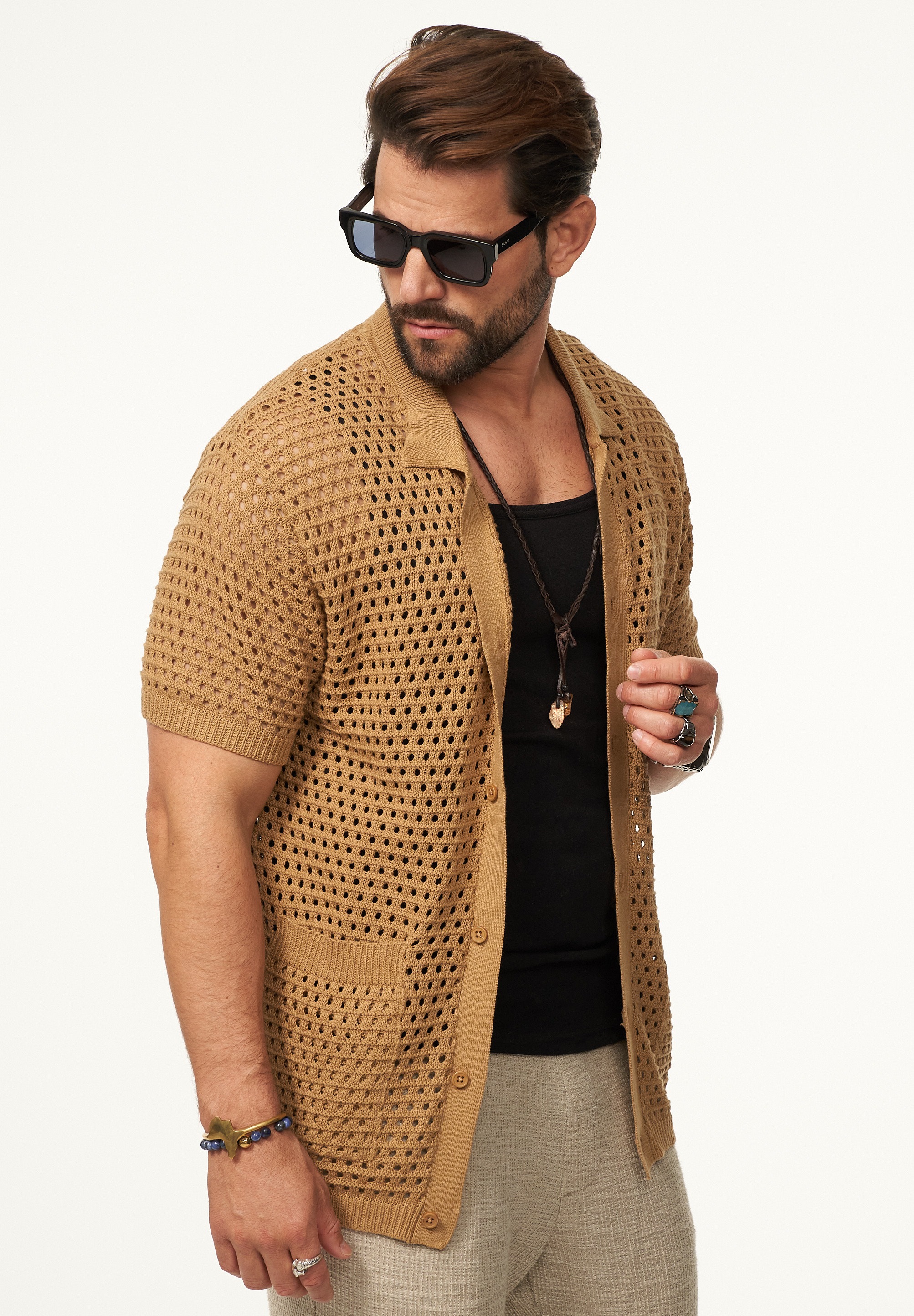 SOULSTAR Poloshirt »Kurzarm Strickhemd im Cardigan Stil mit Knopfleiste für Herren« Herren Kurzarm Strick Polo-Hemd Cardigan T-Shirt