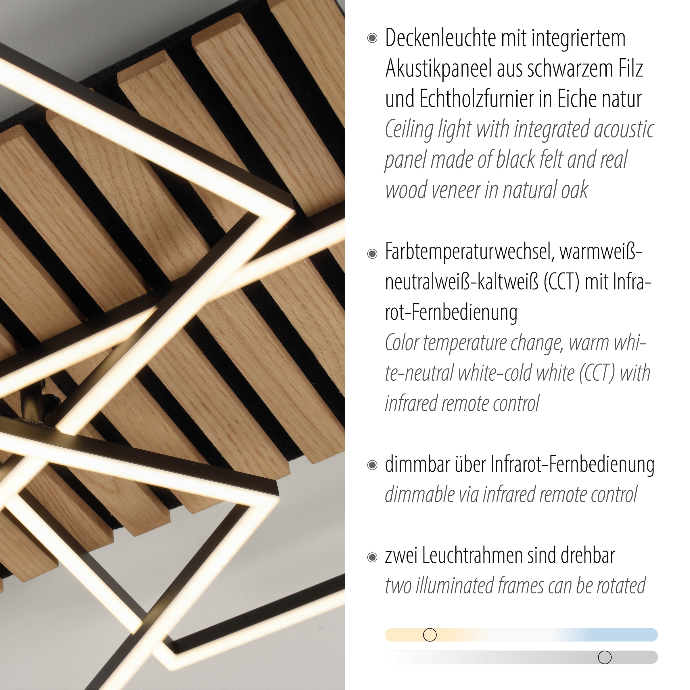 andas Deckenleuchte »Unnestad Akustikpaneele«, 1 flammig, Leuchtmittel LED-Board | LED fest integriert, Frame schwenkbar, Holz, Akustik, Paneele