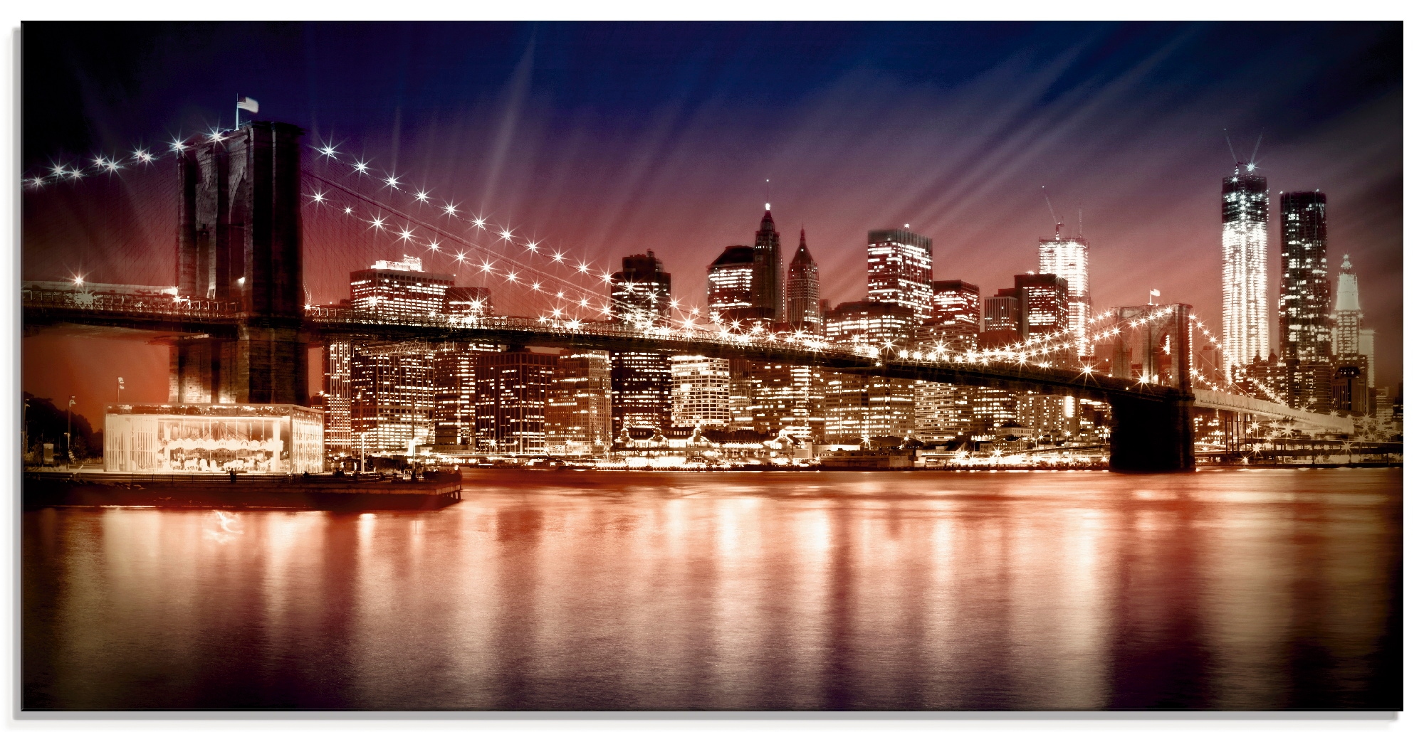 Glasbild »Manhattan Sonnenuntergang«, Brücken, (1 St.), in verschiedenen Größen