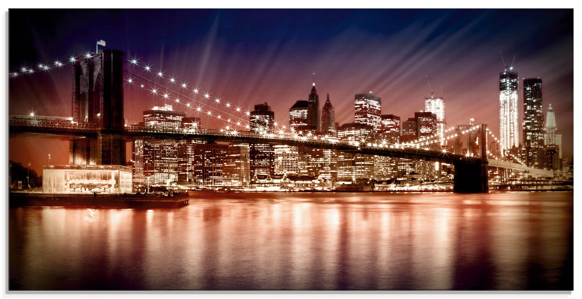 Artland Glasbild »Manhattan Sonnenuntergang«, Brücken, (1 St.)