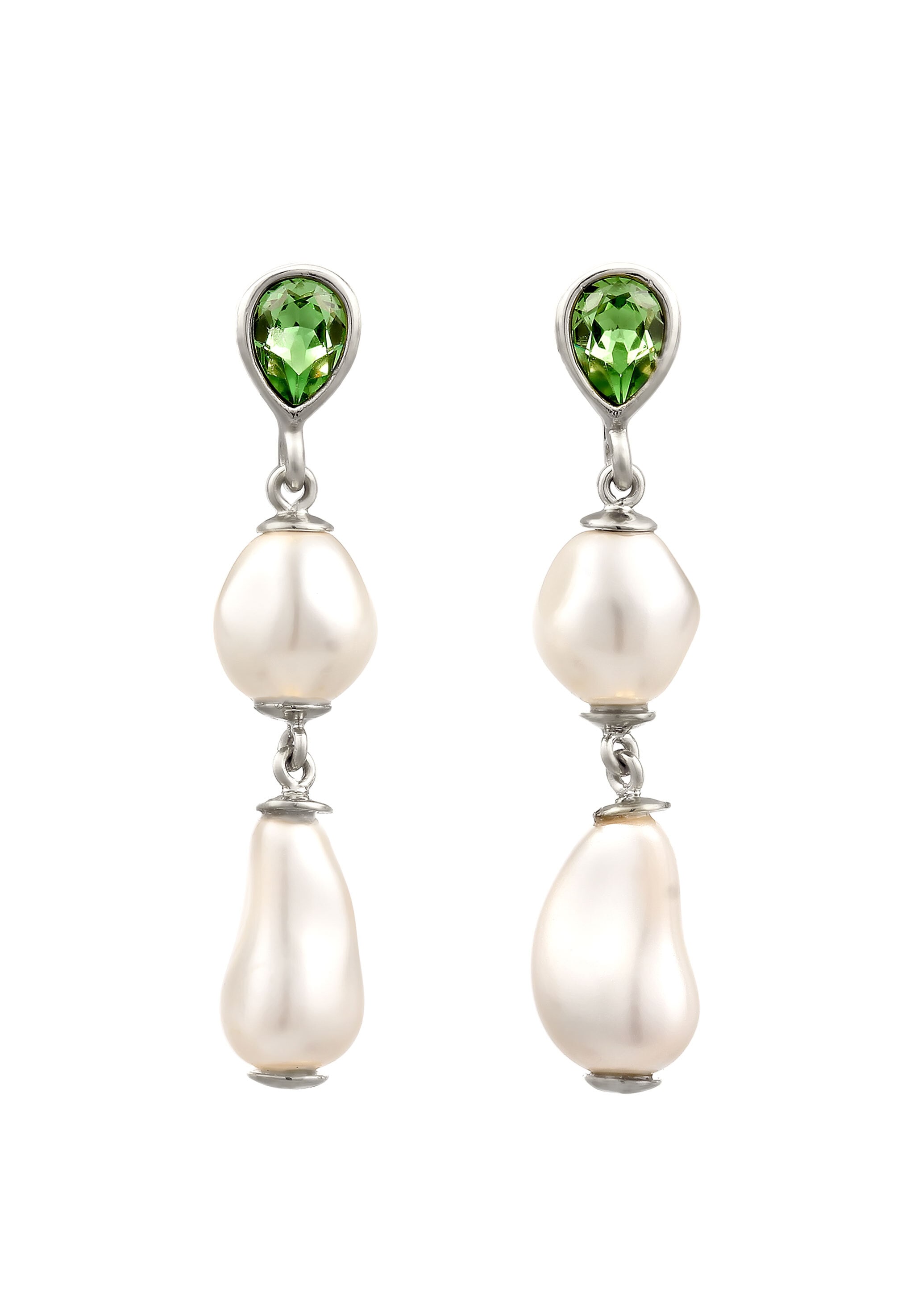 Elli Paar Ohrstecker »Ohrringe Ohrstecker Tropfen Synthetische Perle Grün 925 Sterling Silber, mit Kristallen von Swarovski®«