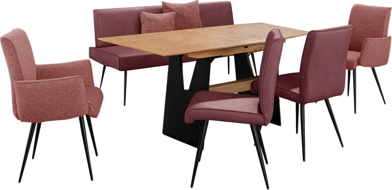 K+W Komfort & Wohnen Essgruppe »Giacomo I« Polsterbank, 2 Stühle und 2 Armlehnenstühle, 6 Stk. tlg. 2 Stühle und Bank, 2 Armlehnenstühle Stoff 775, Tisch 160 oder 180 cm