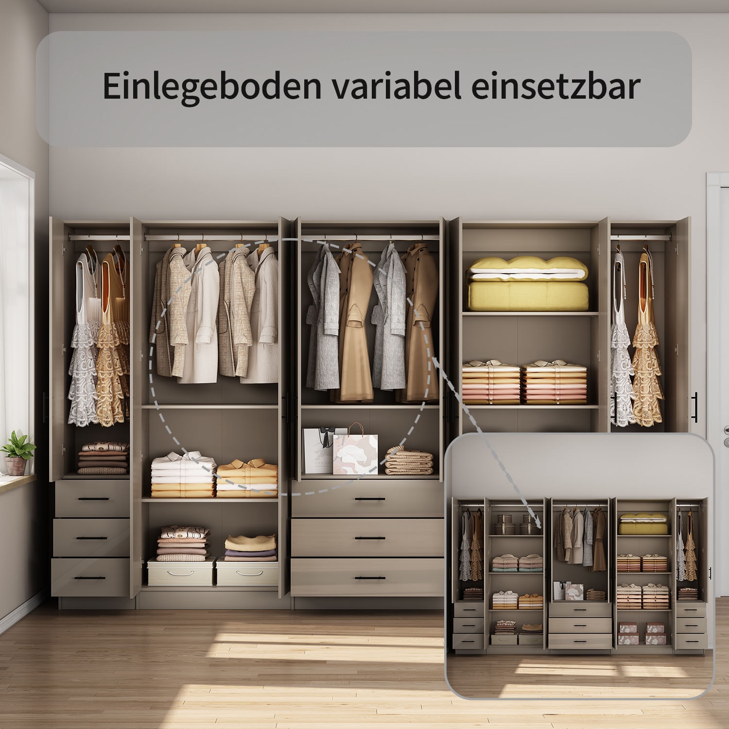 OTTO home Kleiderschrank »Trento Schlafzimmerschrank Garderobe hochglanz« Schrank mit 8 Türen und 9 Schubladen, hochglänzende Fronten