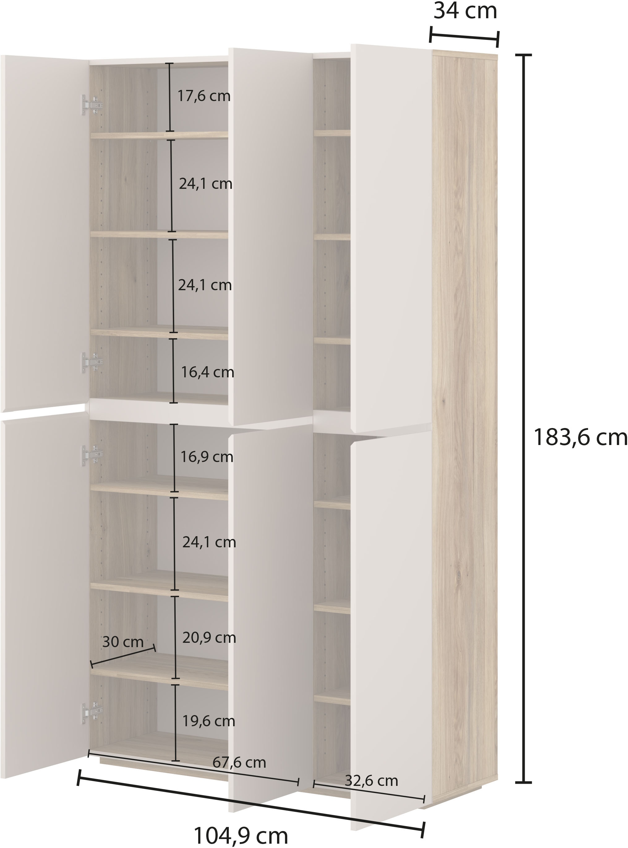 INOSIGN Schuhschrank »Criss moderner Griffloser Stauschrank, Allzweckschrank, Schuhkommode«, Mehrzweckschrank,Breite 105 cm, inclusive 12 verstellbare Einlegeböden