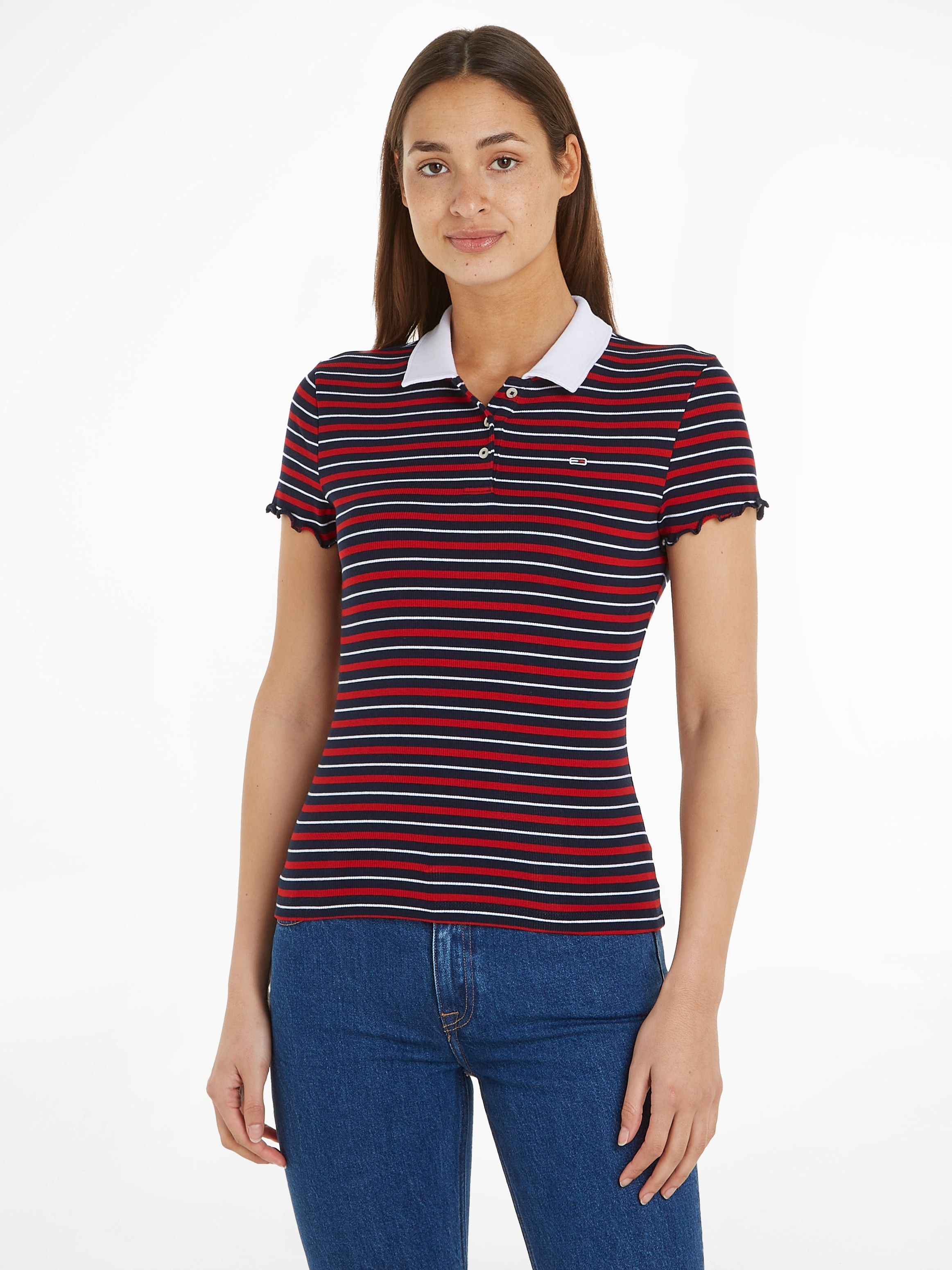 Tommy OTTO Shop Rüschen Online am im Jeans bestellen Poloshirt, mit Ärmelabschluss
