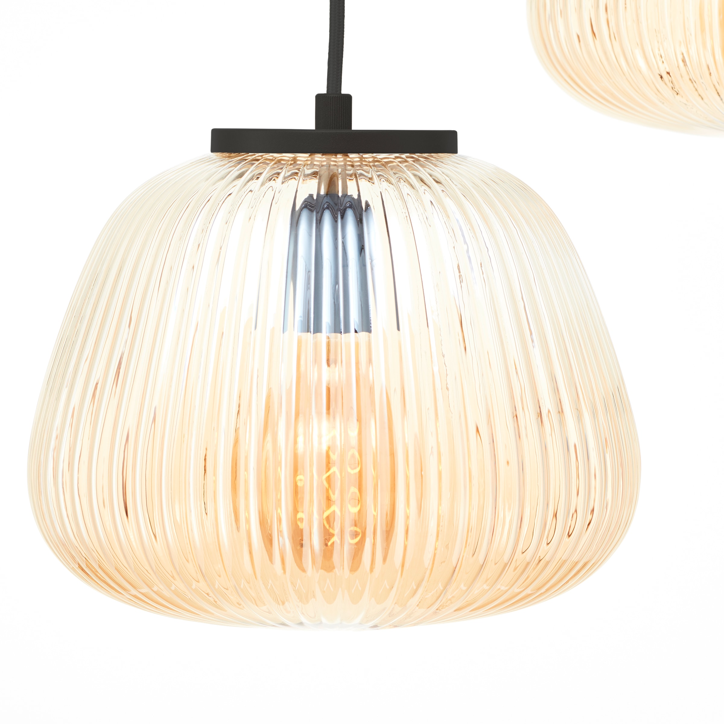 Brilliant Pendelleuchte »Kaizen«, 3 flammig, Leuchtmittel E27 | ohne Leuchtmittel, Riffelglas, 176 x 105 cm, E27, kürzbar, Amber-Bernsteinfarben