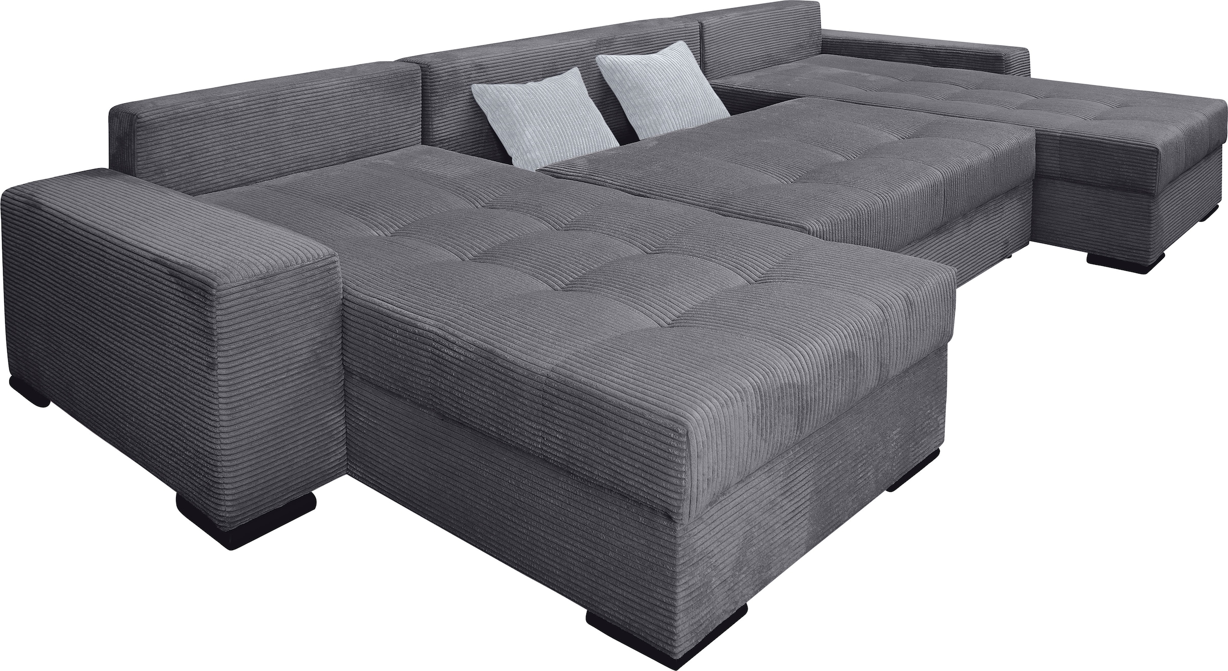 COLLECTION AB Wohnlandschaft »XL-Josy U-Form, Breite 313 cm, Cord-/Mix«, inkl. Bettfunktion, Bettkasten, mit 4 gleich großen Rückenkissen
