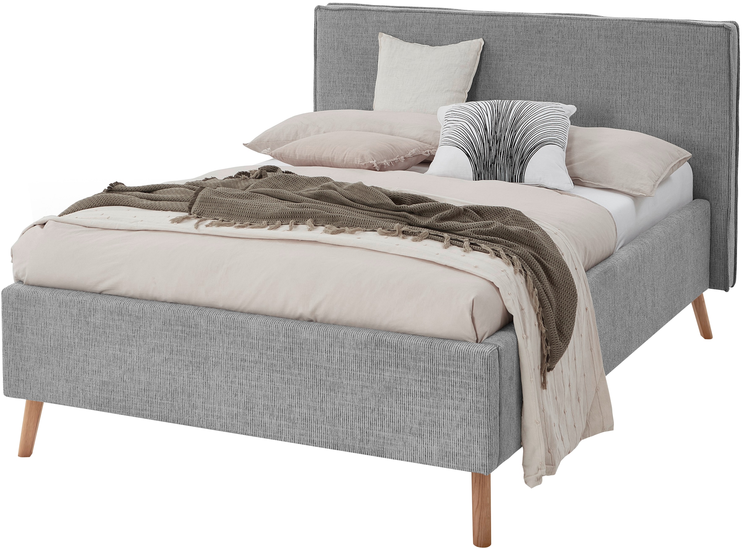 meise.möbel Polsterbett »Riva« mit eichefarbigen Holzfüßen, wahlweise mit Bettkasten und Lattenrost