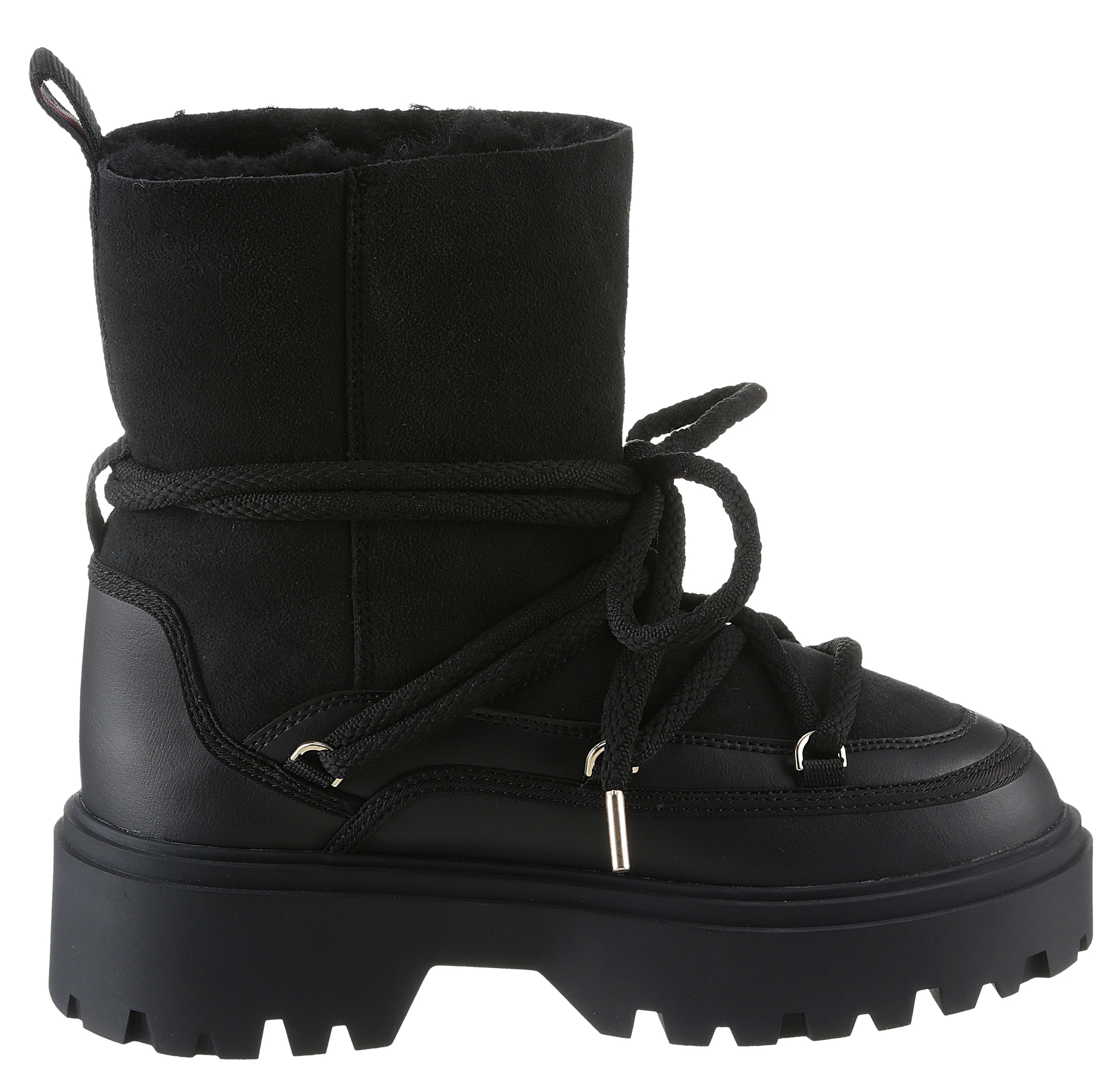 Tommy Hilfiger Snowboots »REAL SHEARLING LACE-UP SNOWBOOT«, Blockabsatz, Winterboots, Schneestiefel, aufgesetzte Schnürung