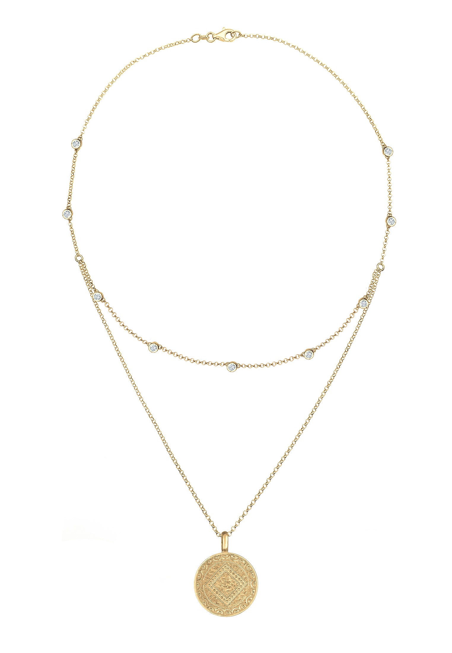 Elli Silberkette »Halskette Münze Plättchen Kristalle 925 Silber«
