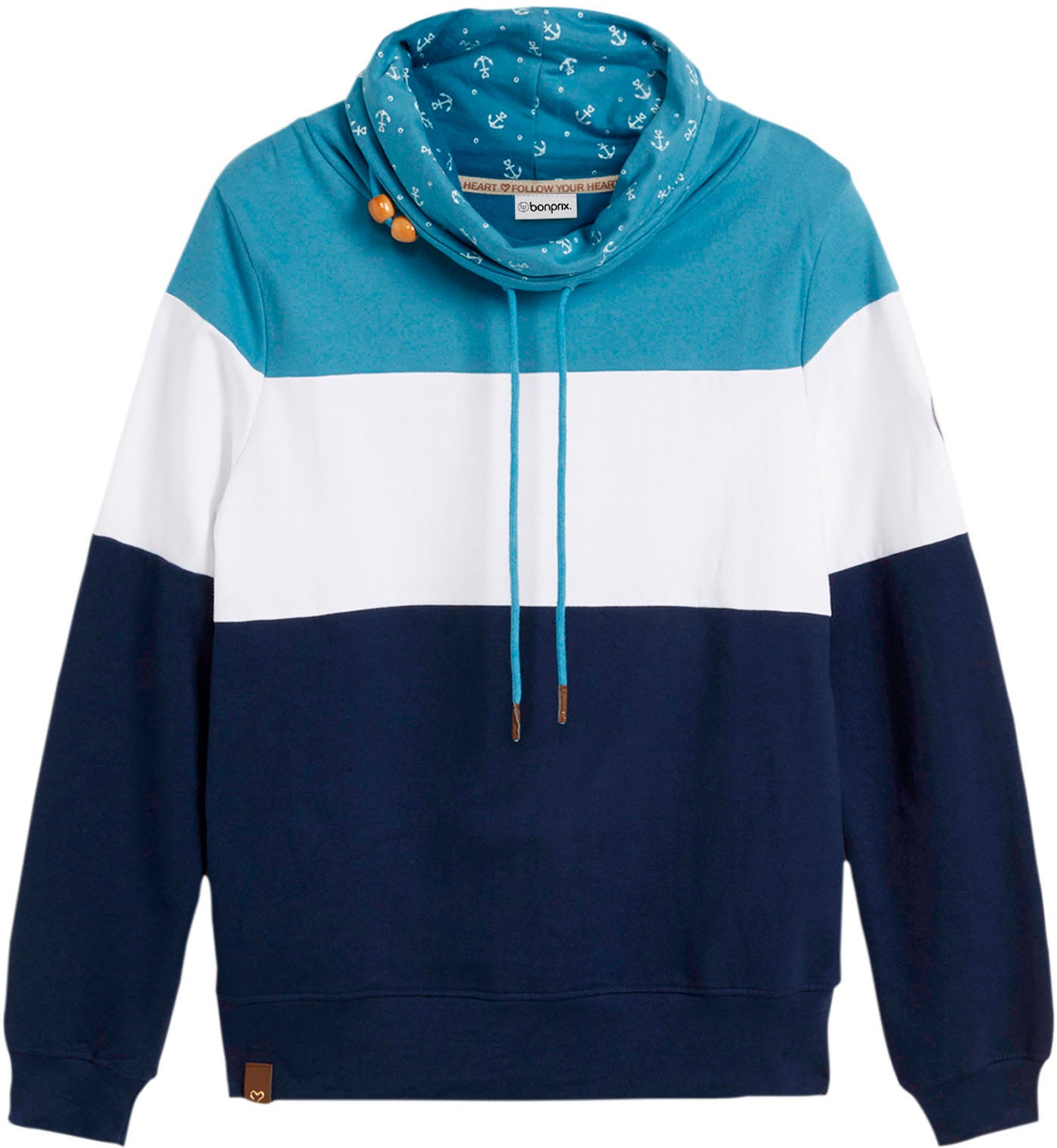 bonprix Sweatshirt , mit voluminösem, bedrucktem Kragen, mit Tunnelzug am Kragen
