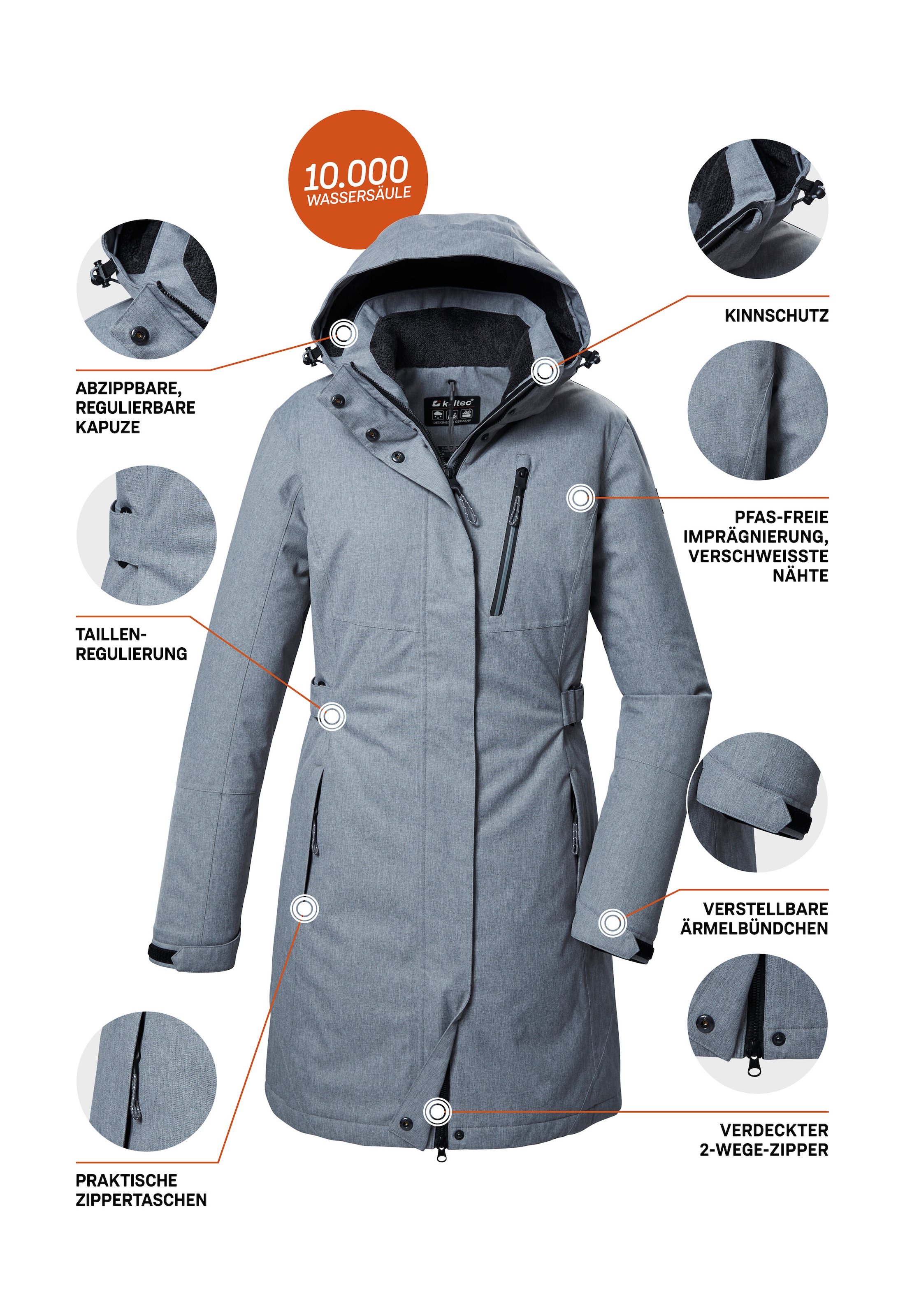 Killtec Parka »KOW 303 WMN PRK« Wasserdichter, atmungsaktiver Damenparka mit abnehmbarer Kapuze