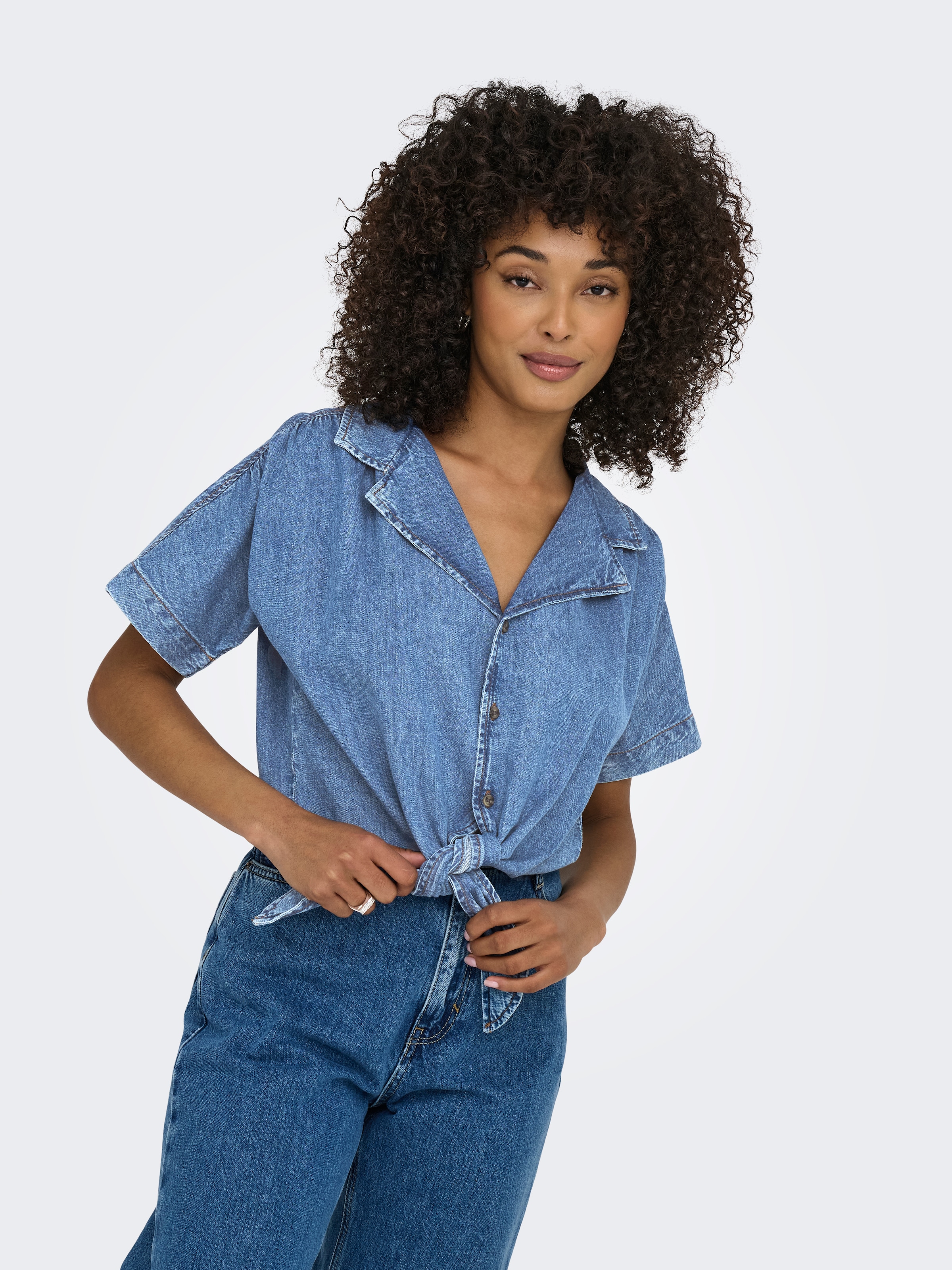 ONLY Jeansbluse »ONLPAULA S/S TIE SHIRT DNM AKM« Baumwollmischung, regular fit