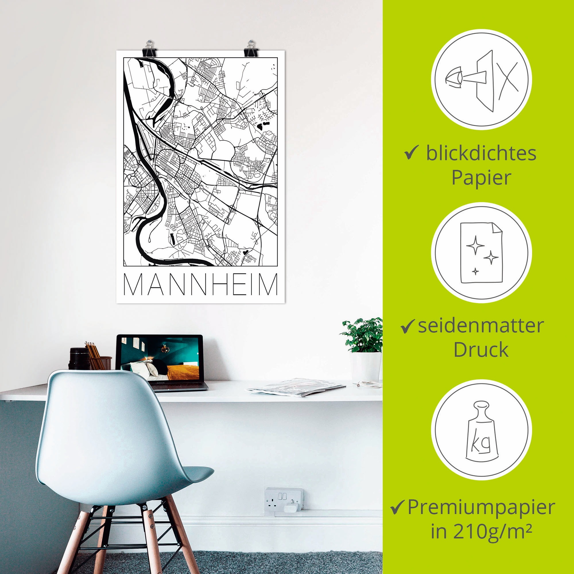 Artland Wandbild »Retro Karte Mannheim Deutschland«, Deutschland, (1 St.), als Alubild, Outdoorbild, Poster in verschied. Größen